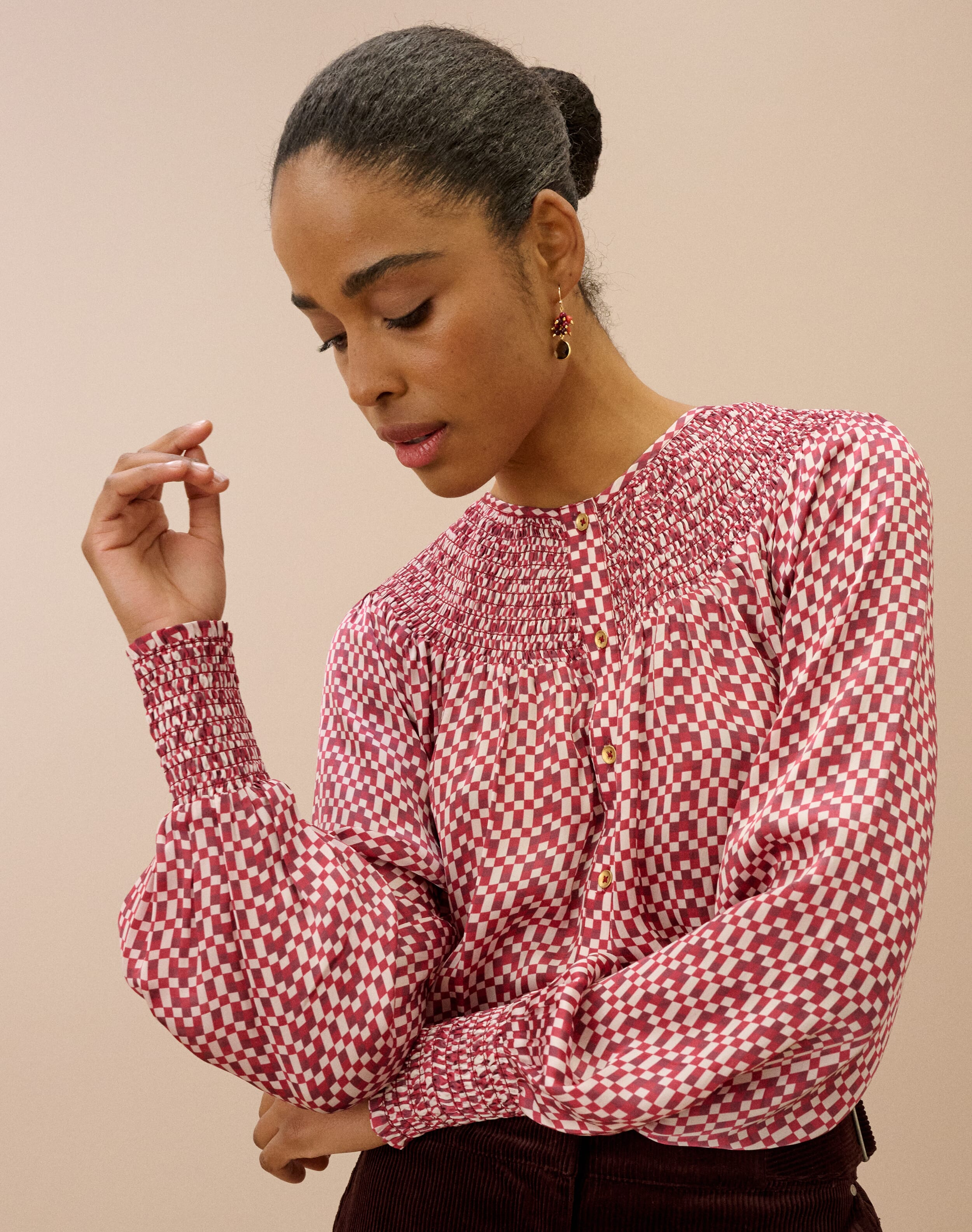 Checkerboard Smock Blouse