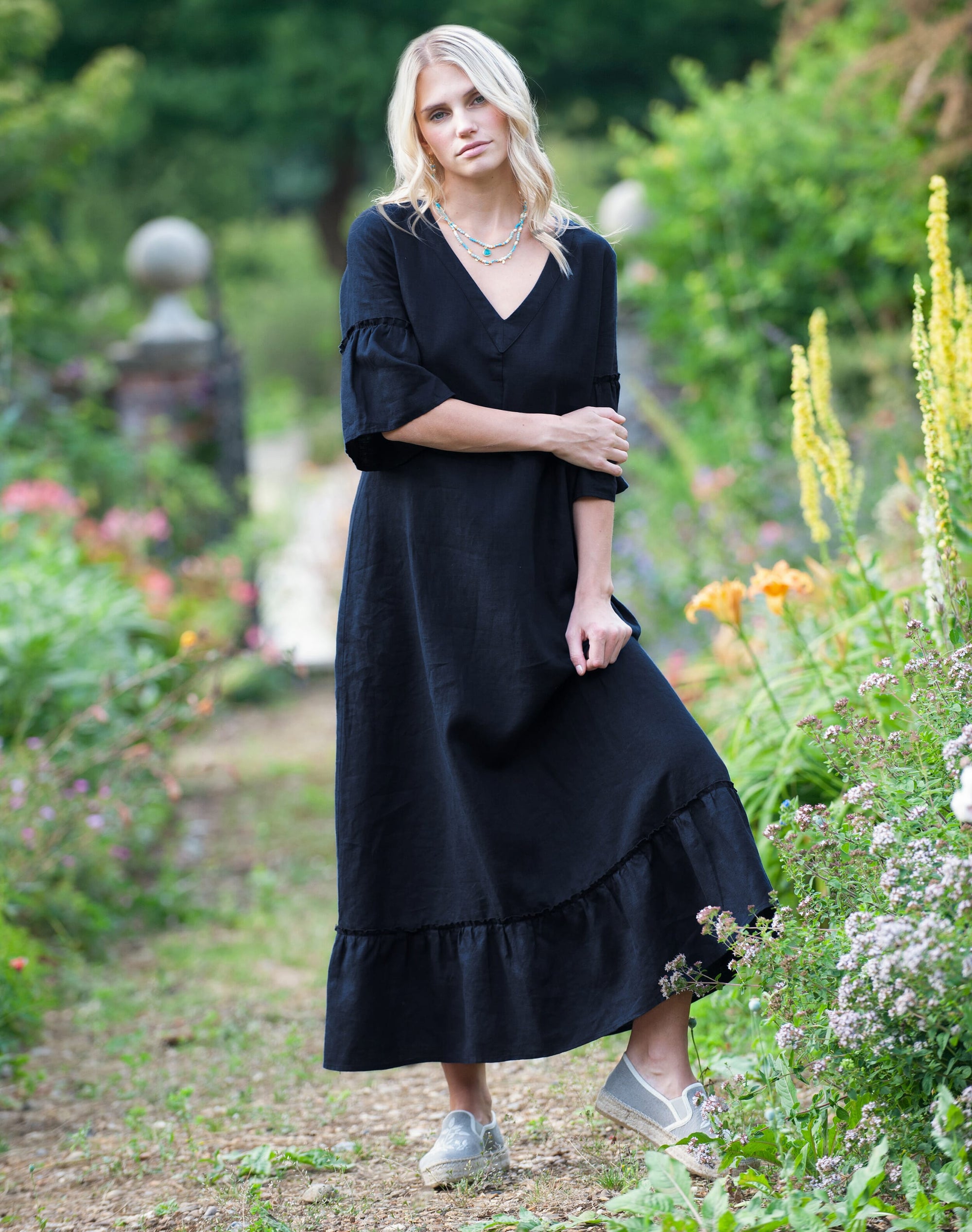 Angel Sleeve Linen Dress