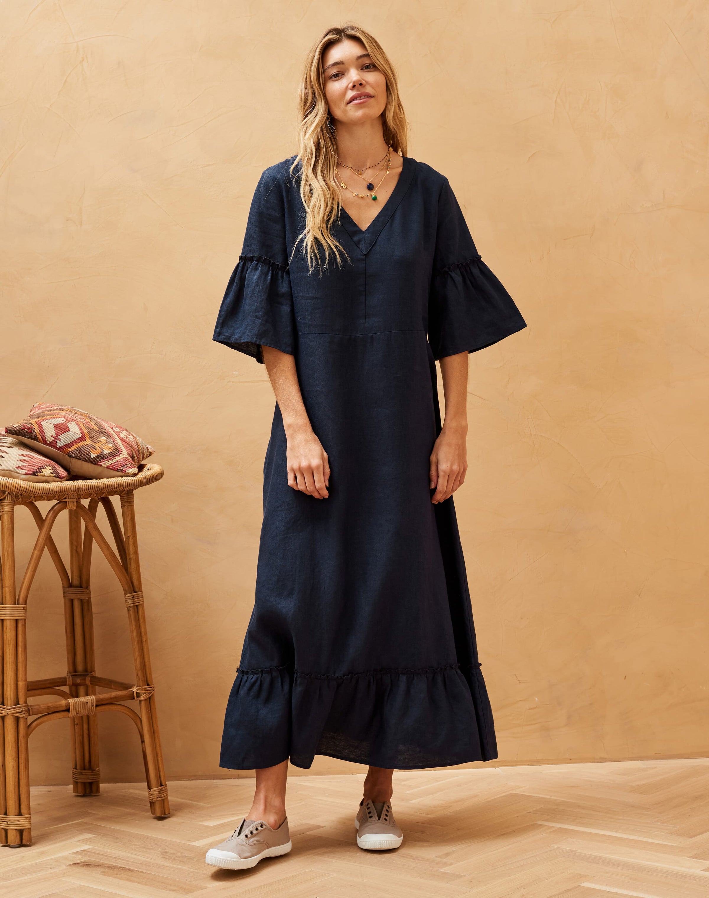 Angel Sleeve Linen Dress