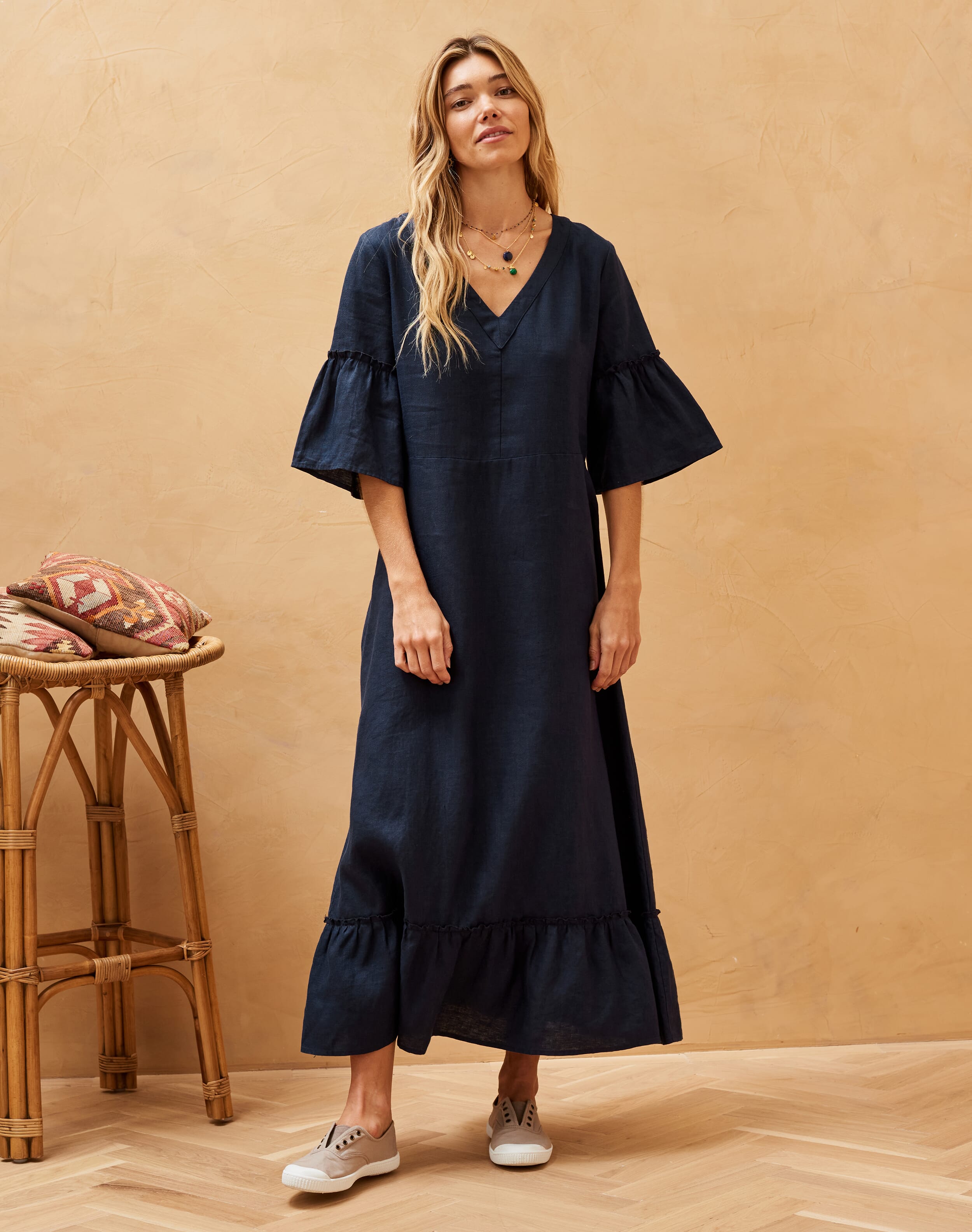 Angel Sleeve Linen Dress