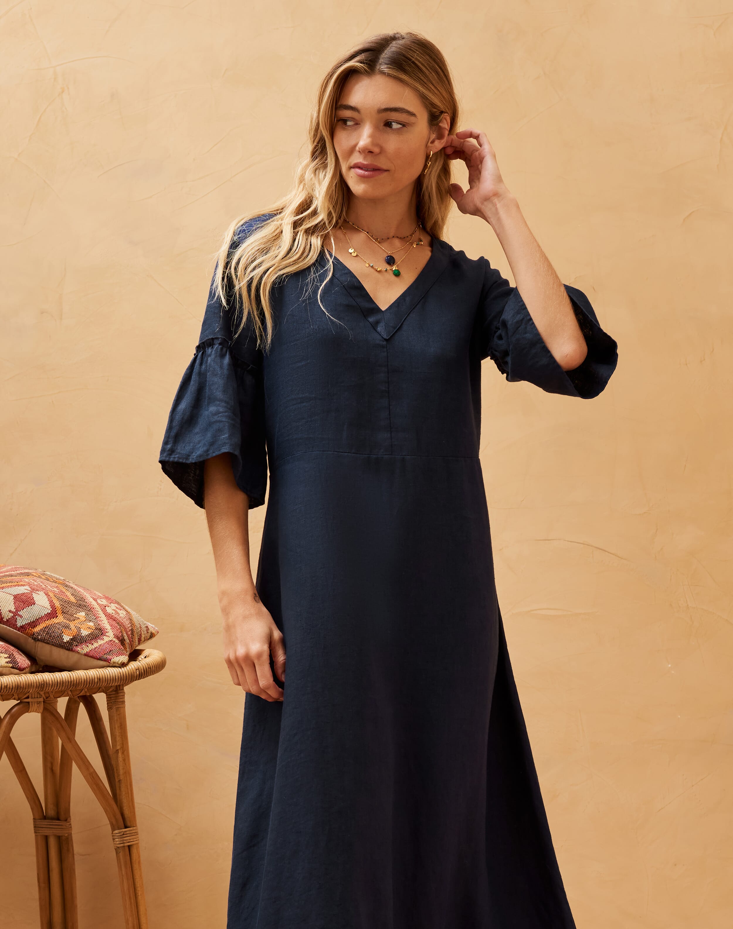 Angel Sleeve Linen Dress