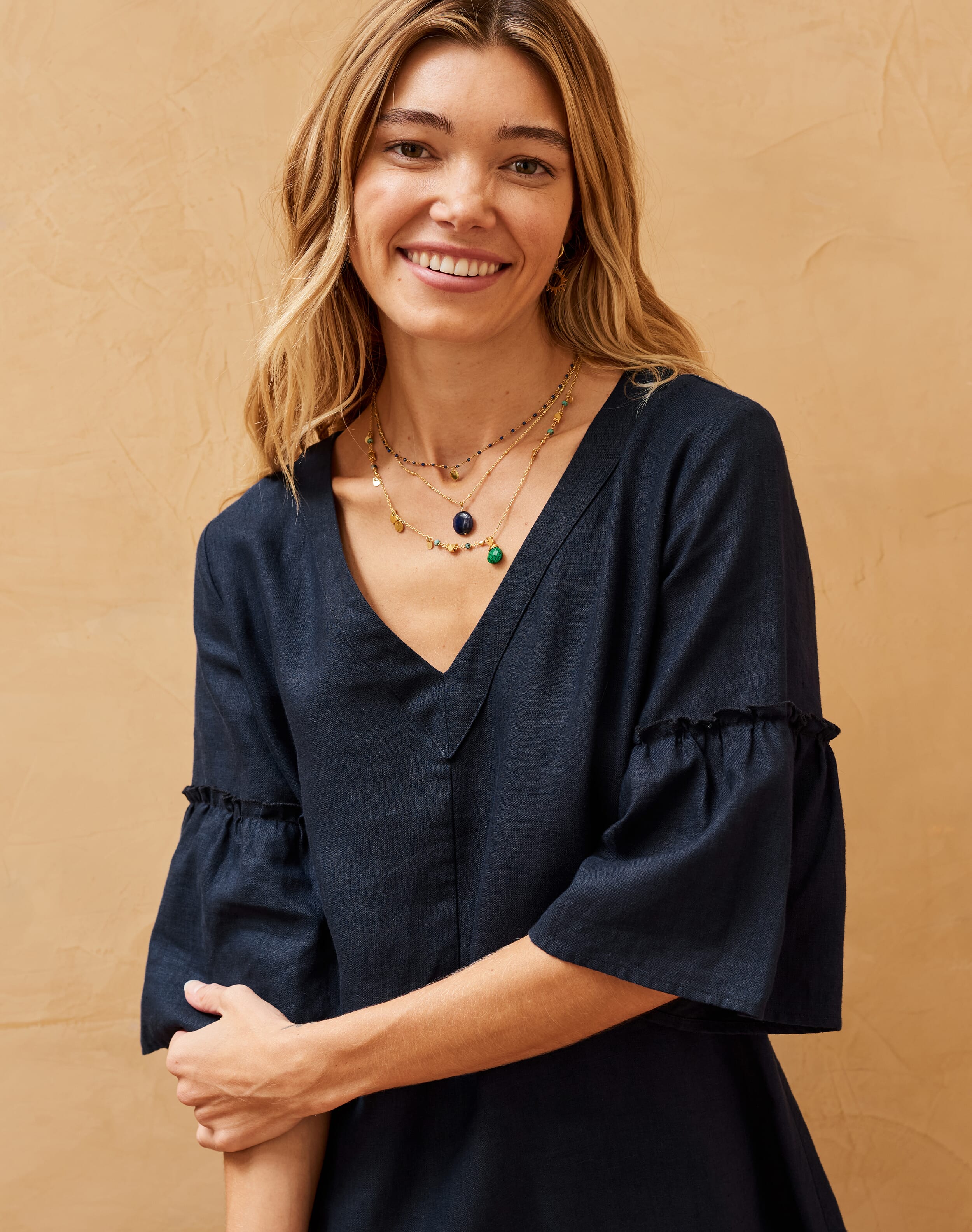 Angel Sleeve Linen Dress