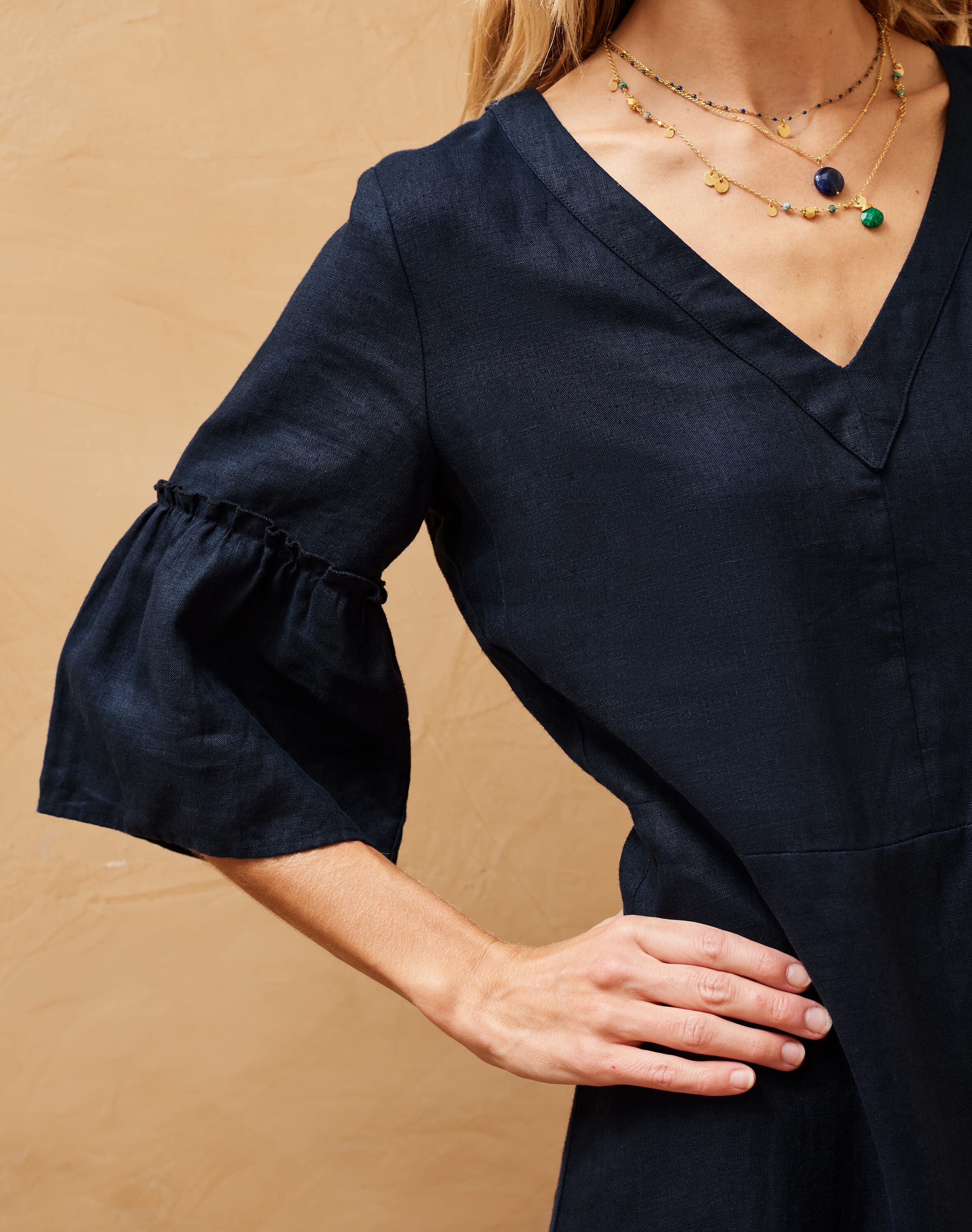 Angel Sleeve Linen Dress