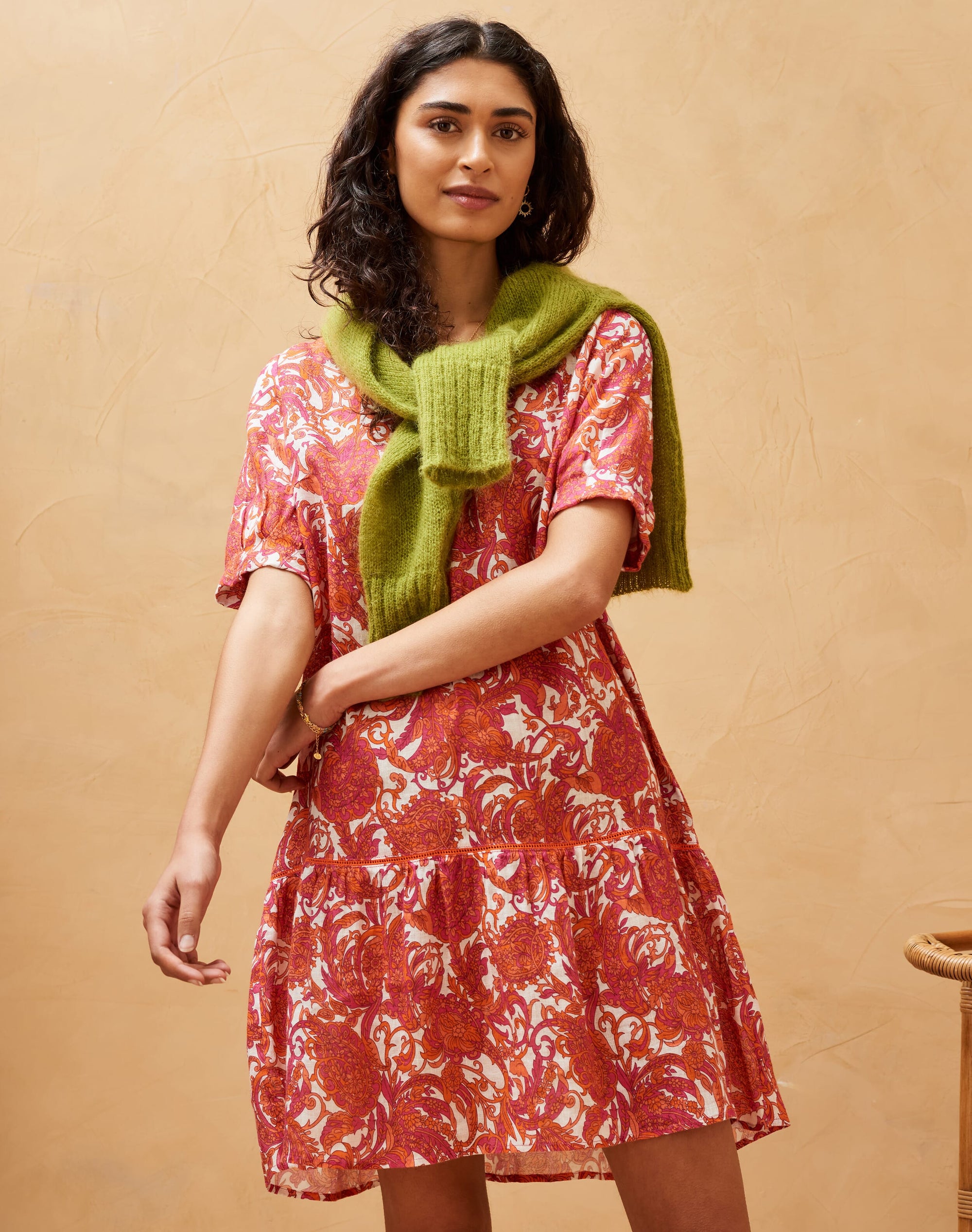 Gauzy Linen Botanical Print Dress