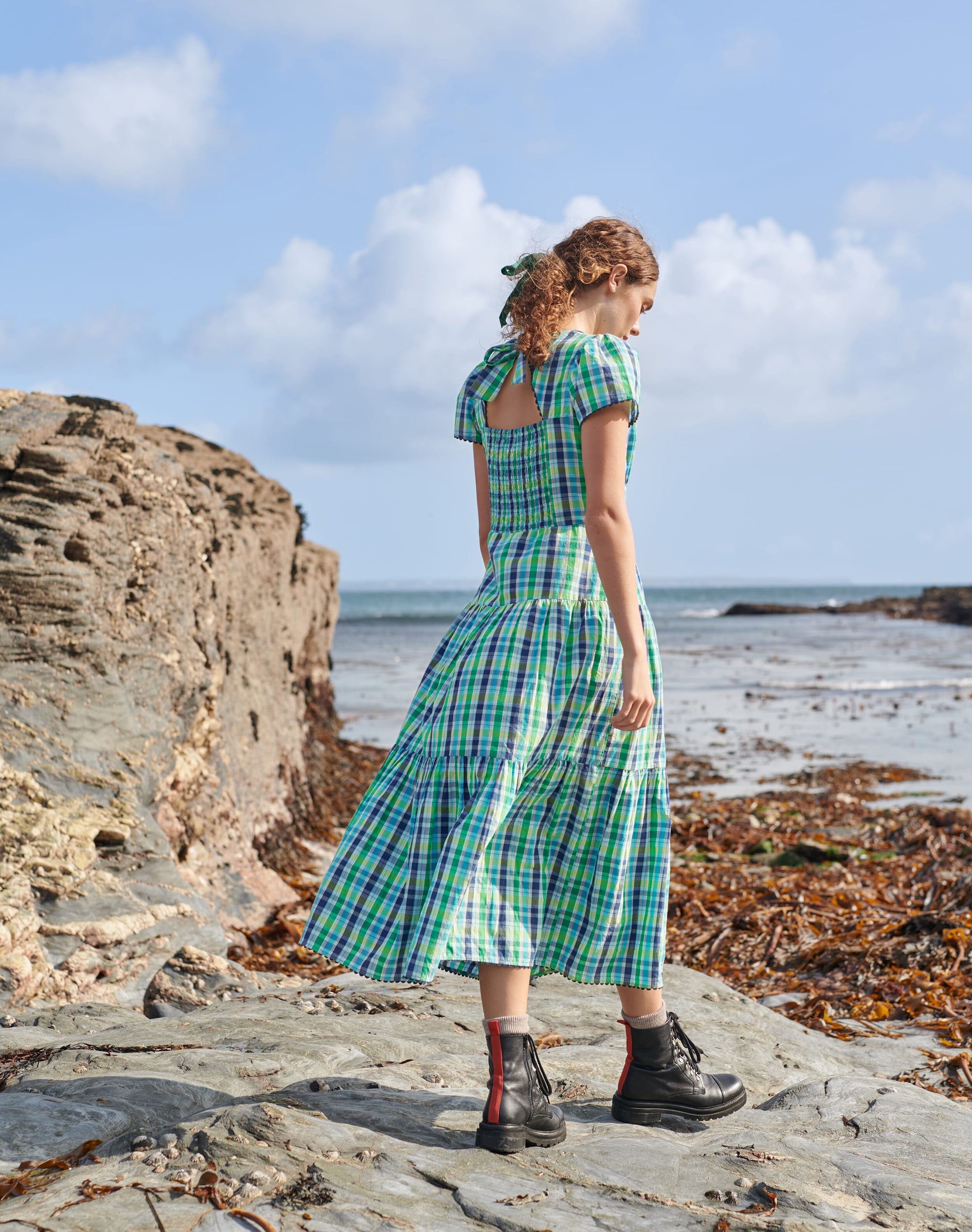 Cotton Check Tiered Dress