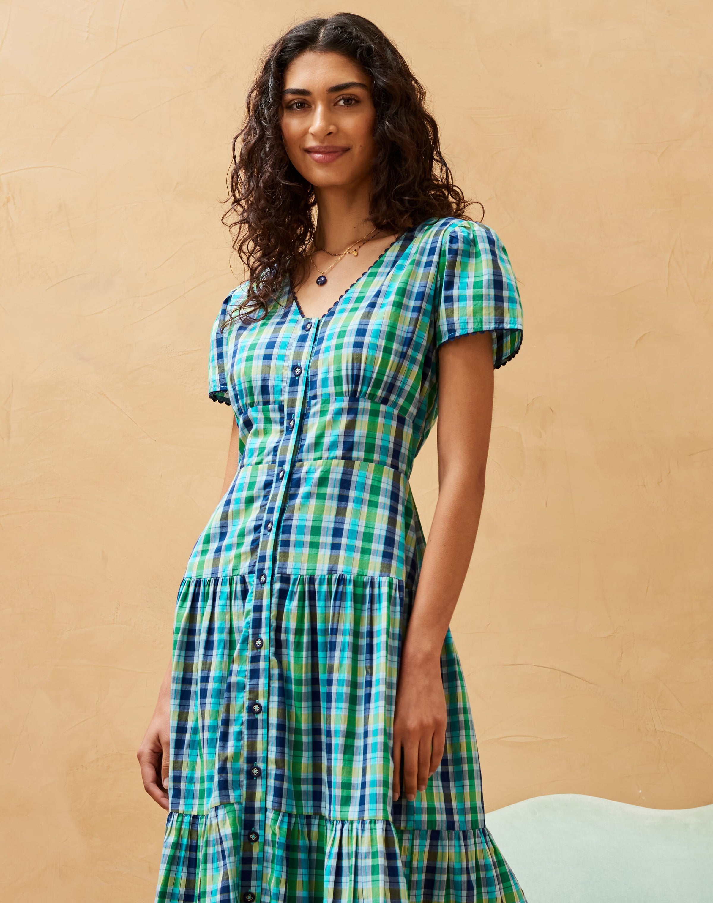 Cotton Check Tiered Dress