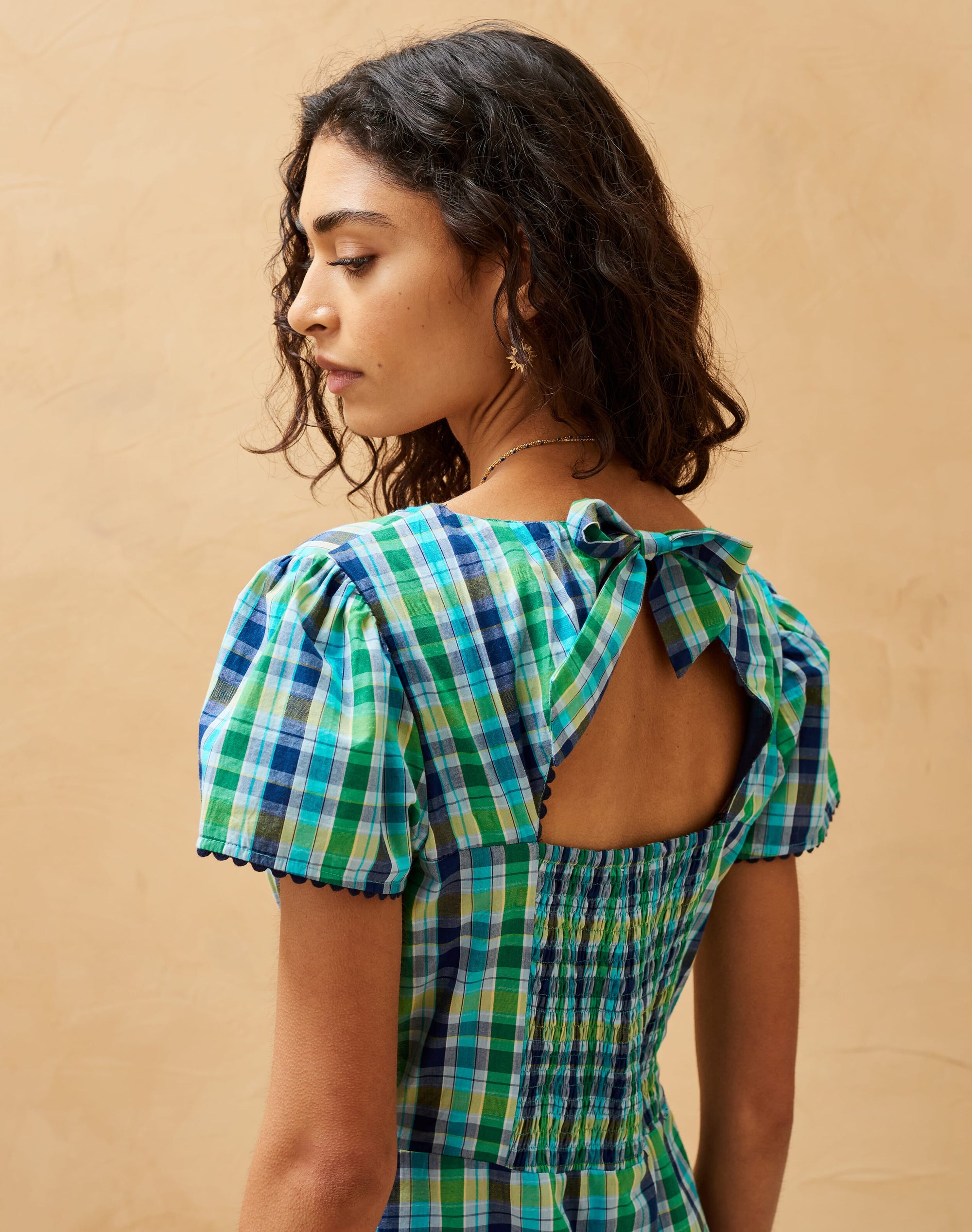 Cotton Check Tiered Dress
