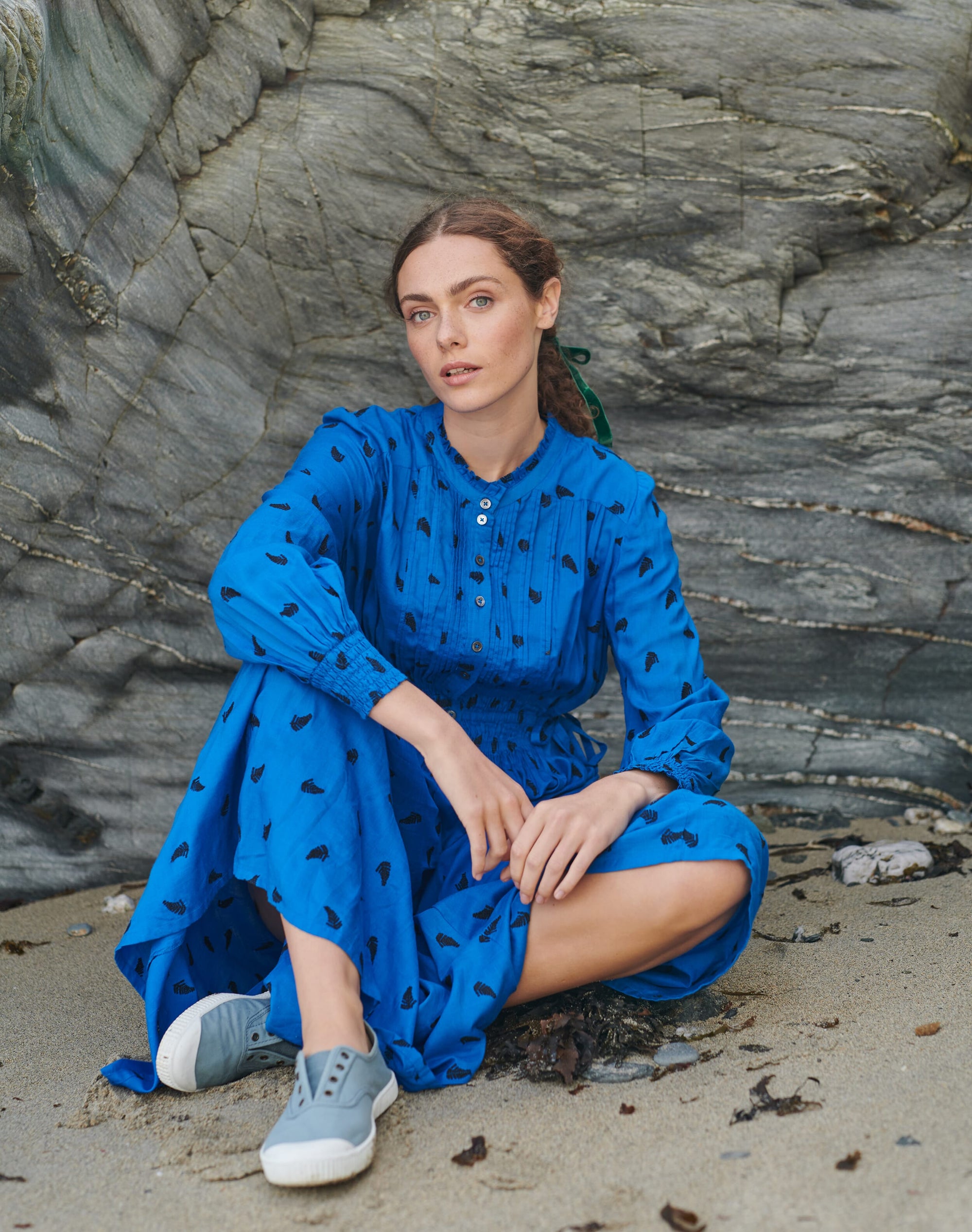 Embroidered Fern Shirt Dress