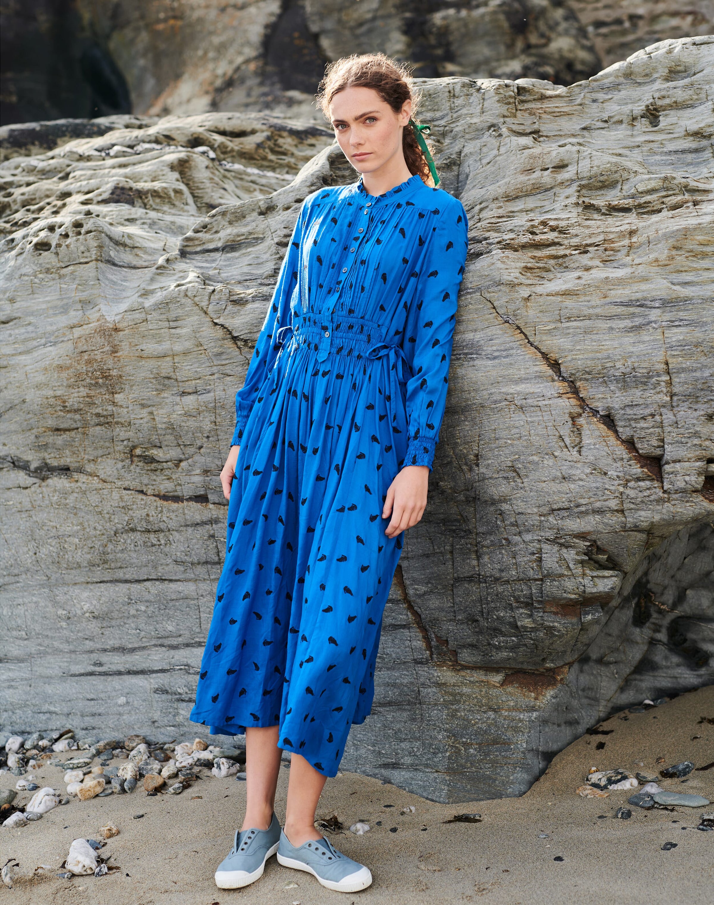 Embroidered Fern Shirt Dress