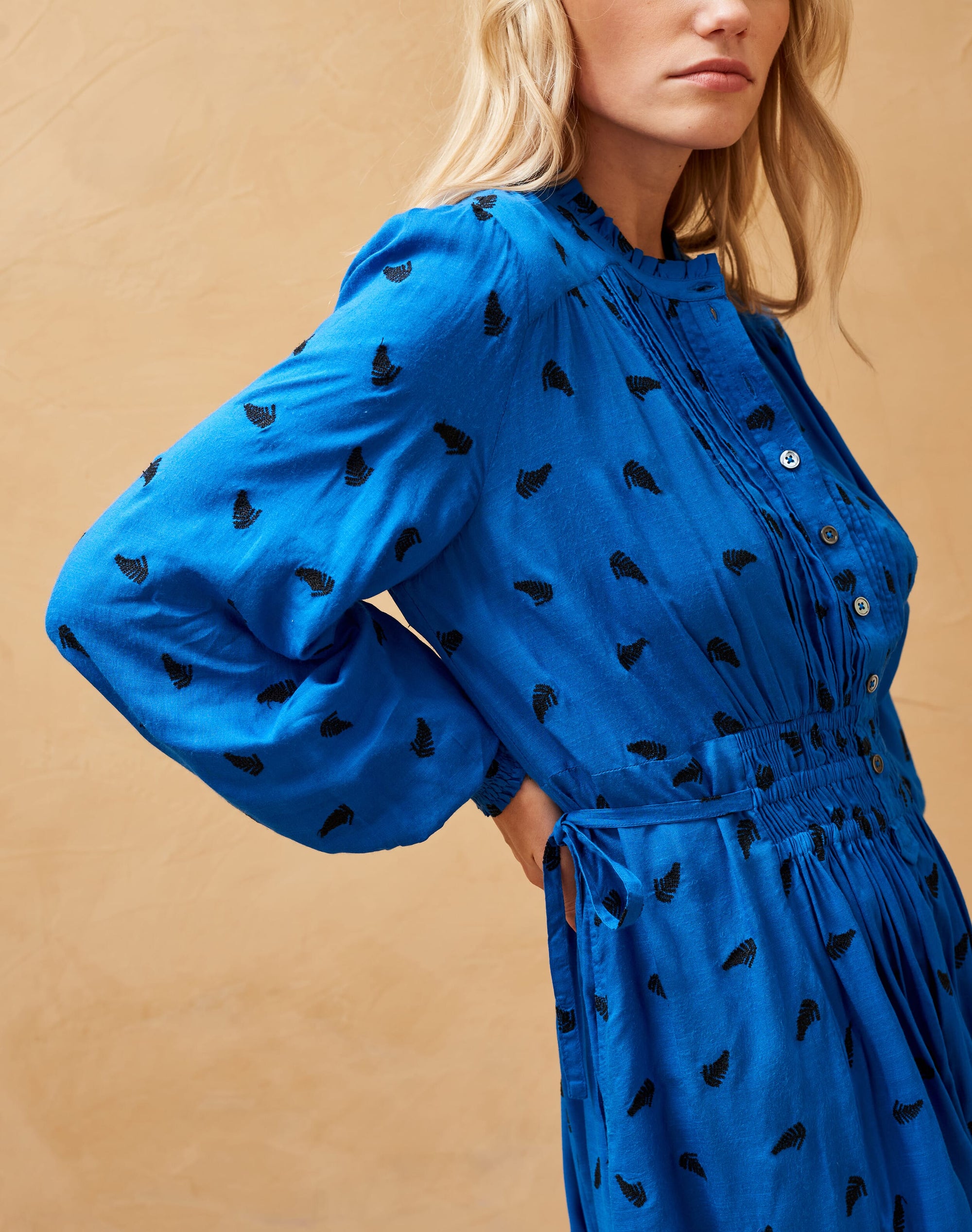 Embroidered Fern Shirt Dress