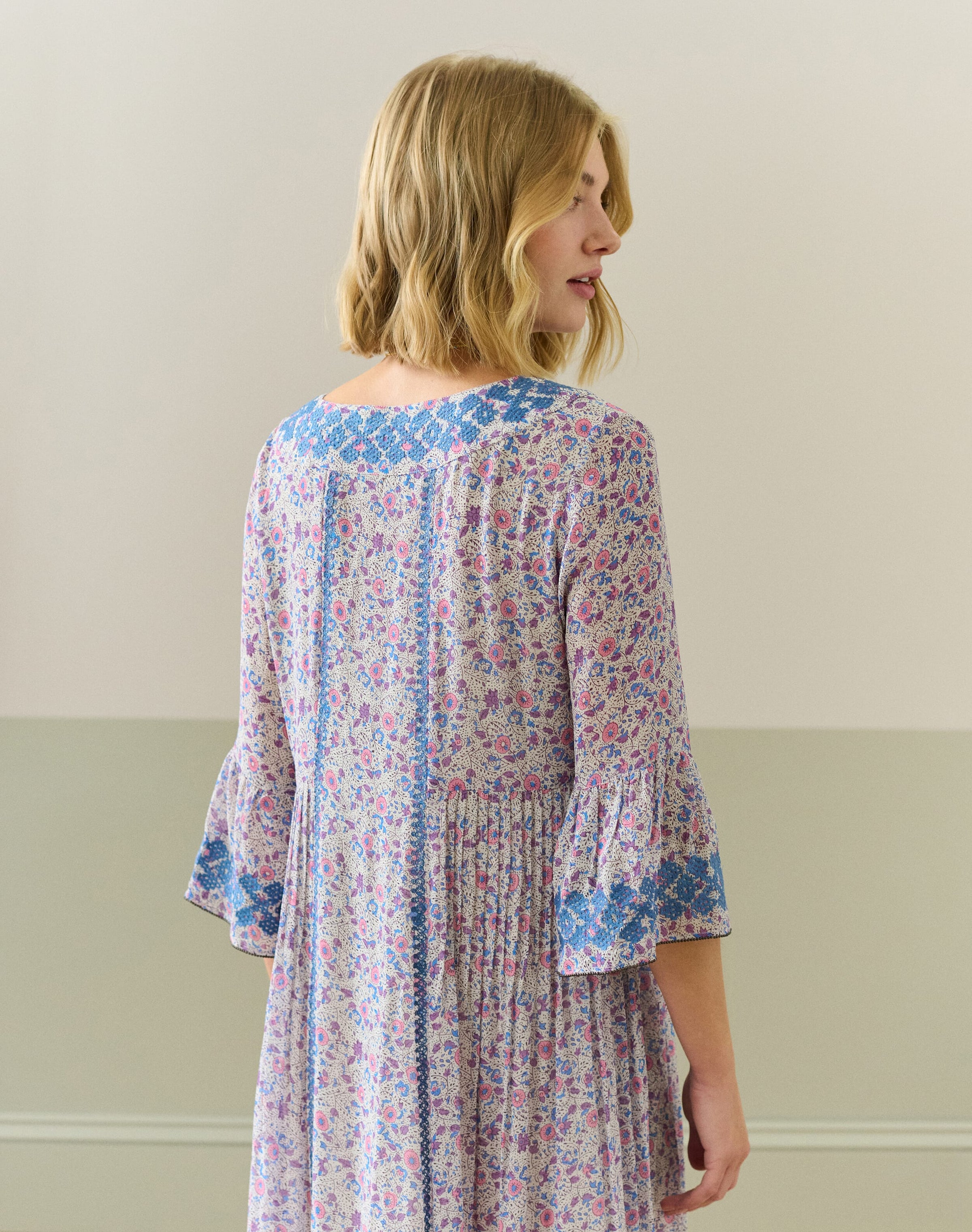 Silk Embroidered Pintuck Dress