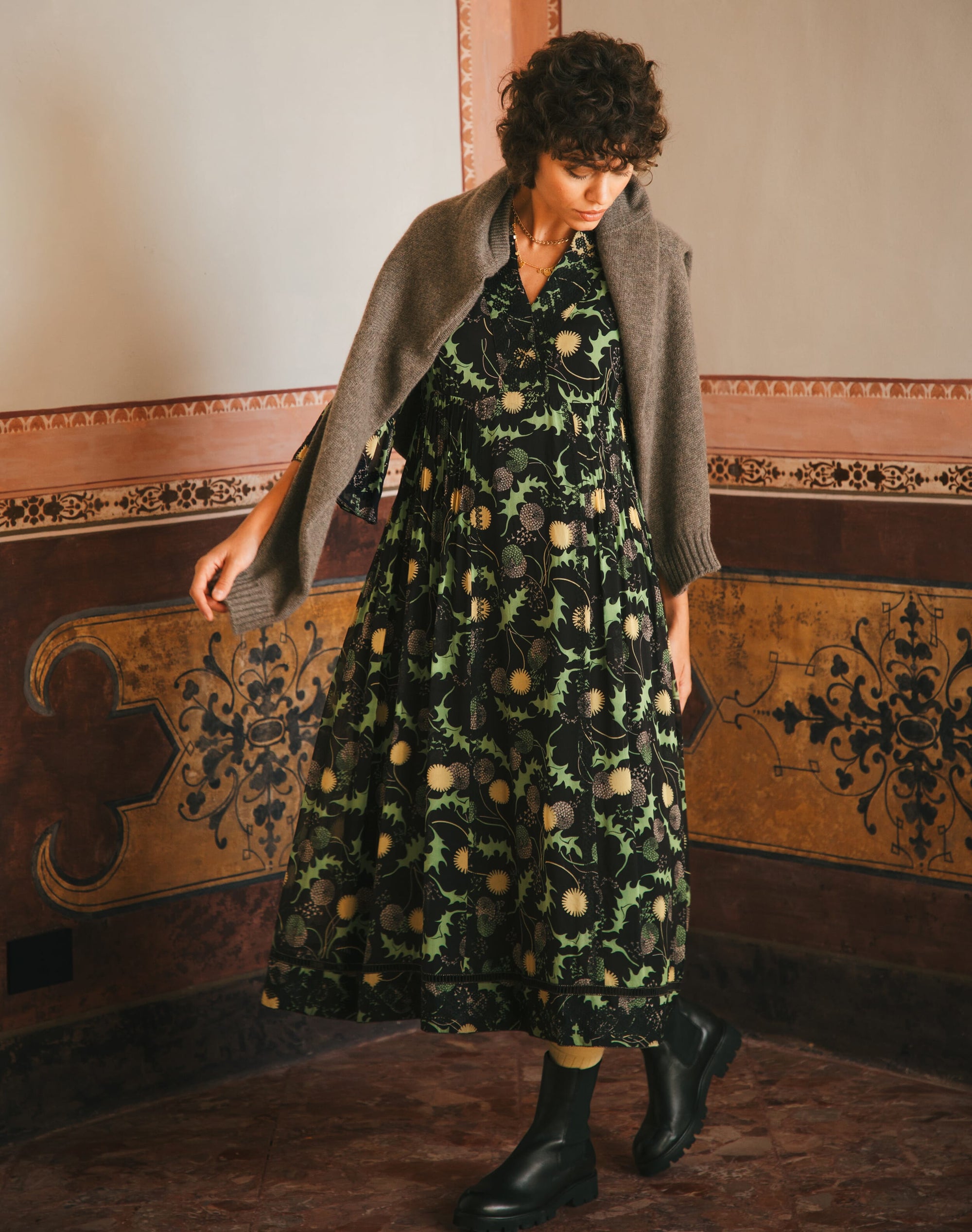 Silk Embroidered Pintuck Dress