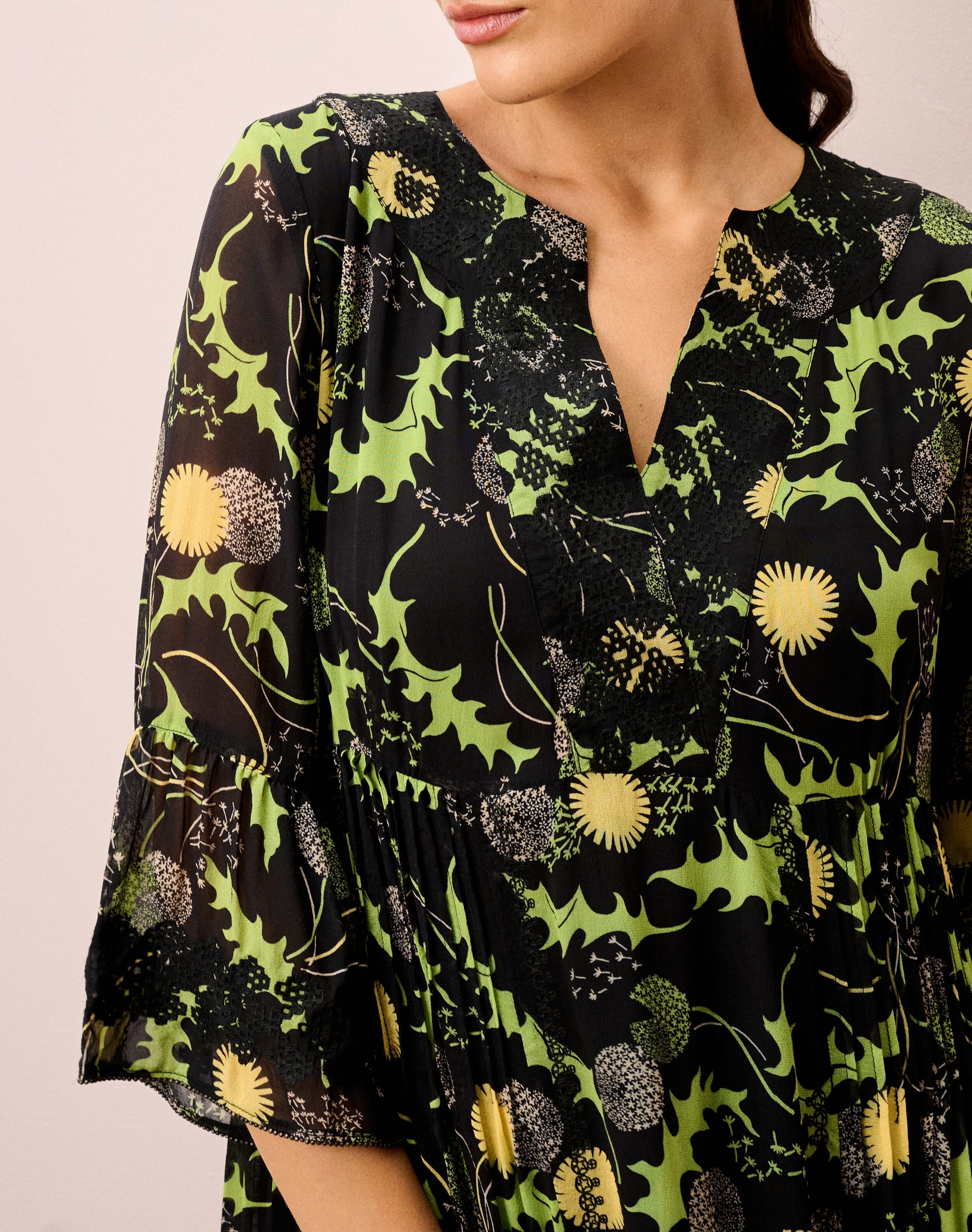 Silk Embroidered Pintuck Dress