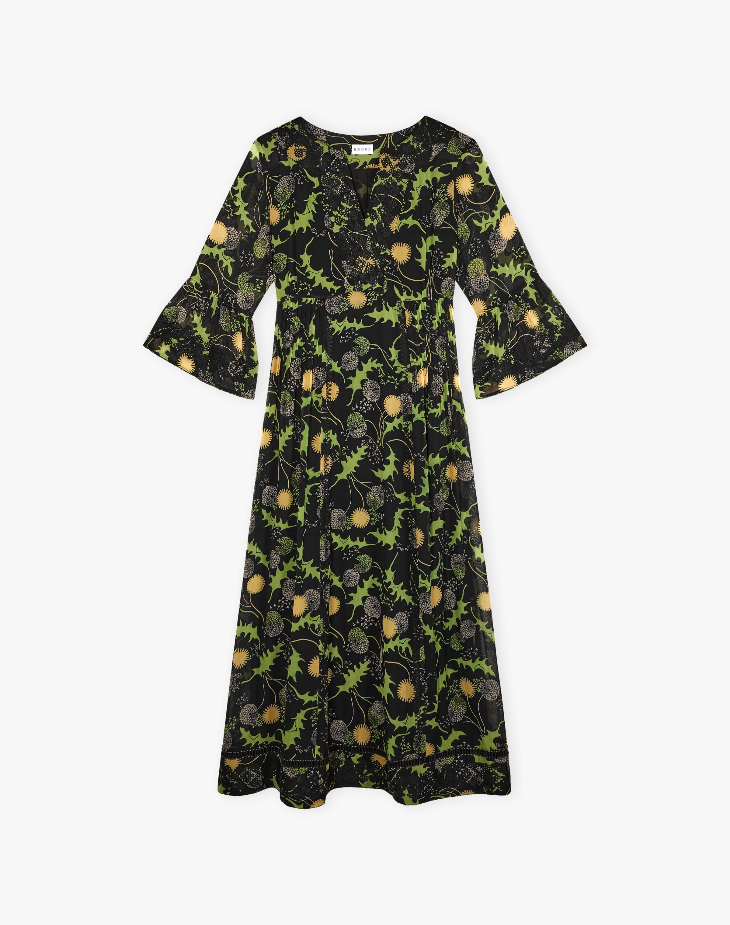Silk Embroidered Pintuck Dress
