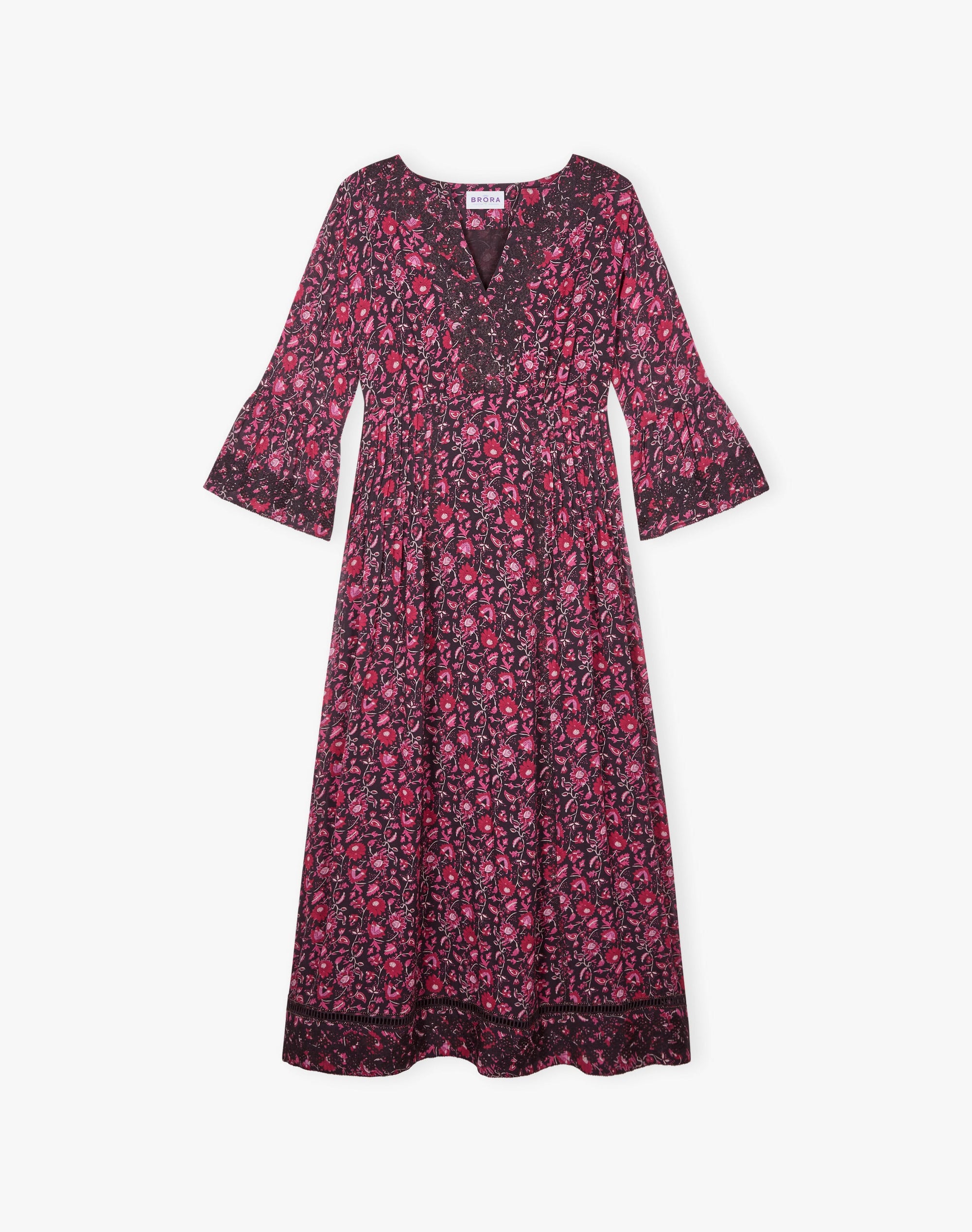 Silk Embroidered Pintuck Dress