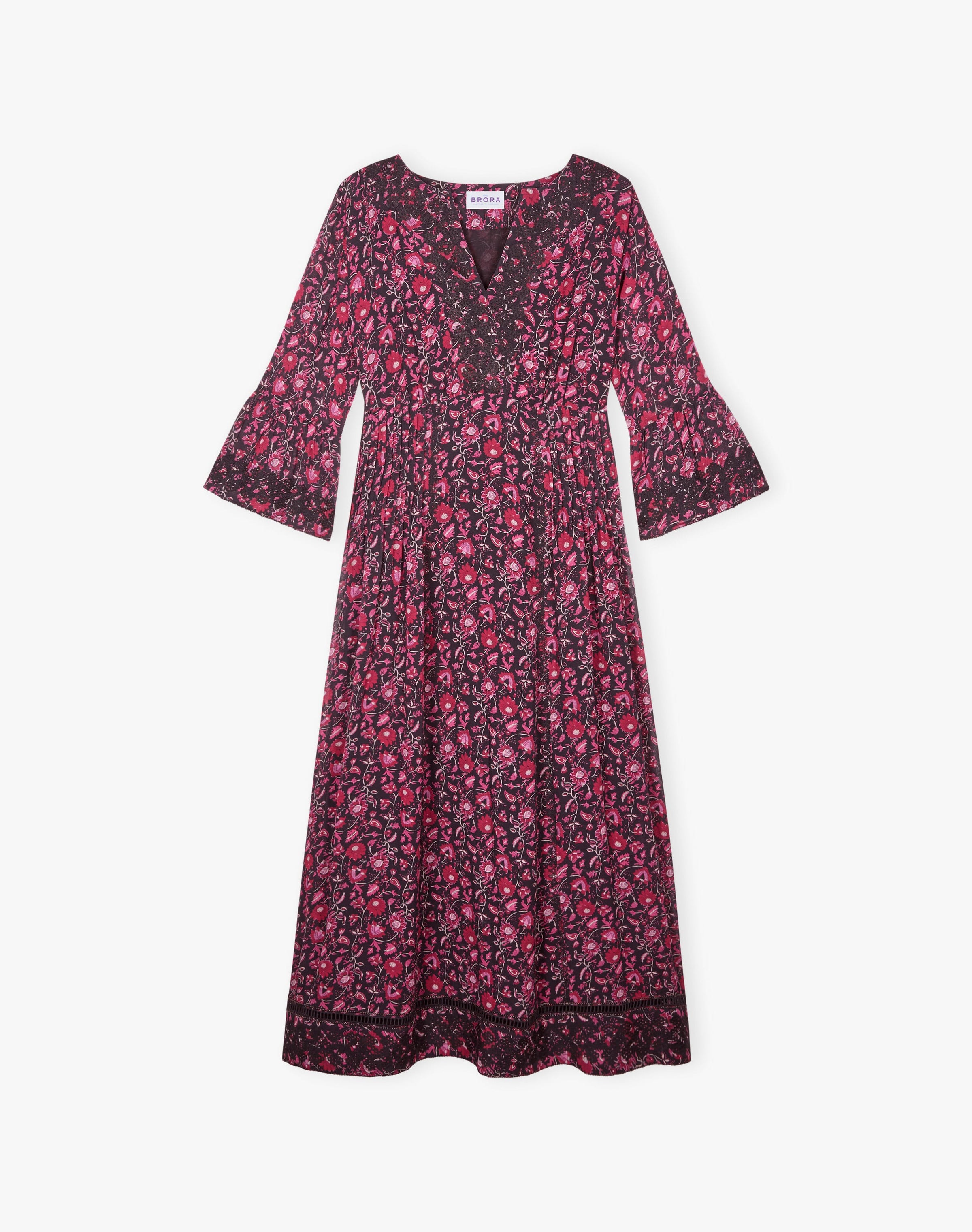 Silk Embroidered Pintuck Dress