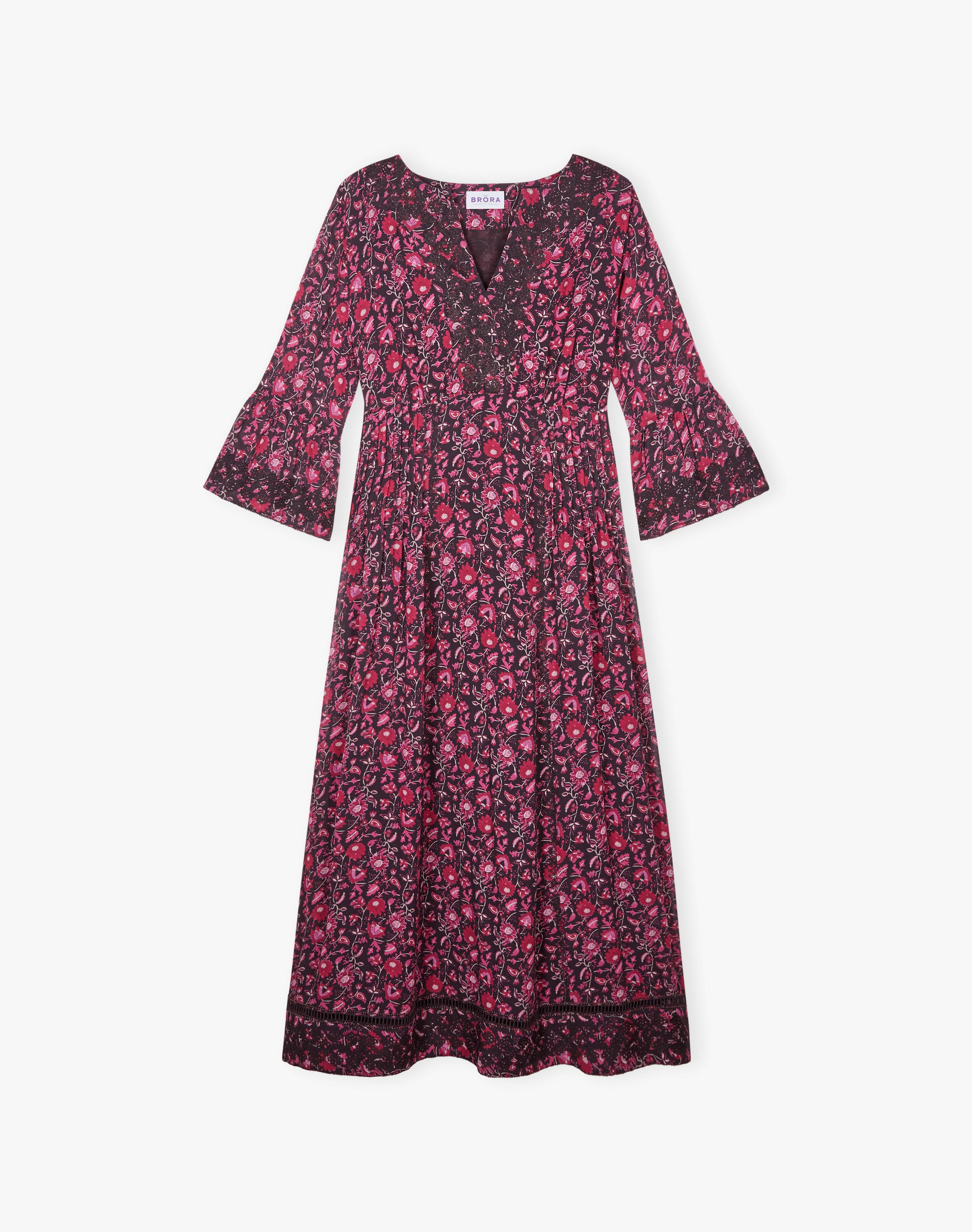 Silk Embroidered Pintuck Dress