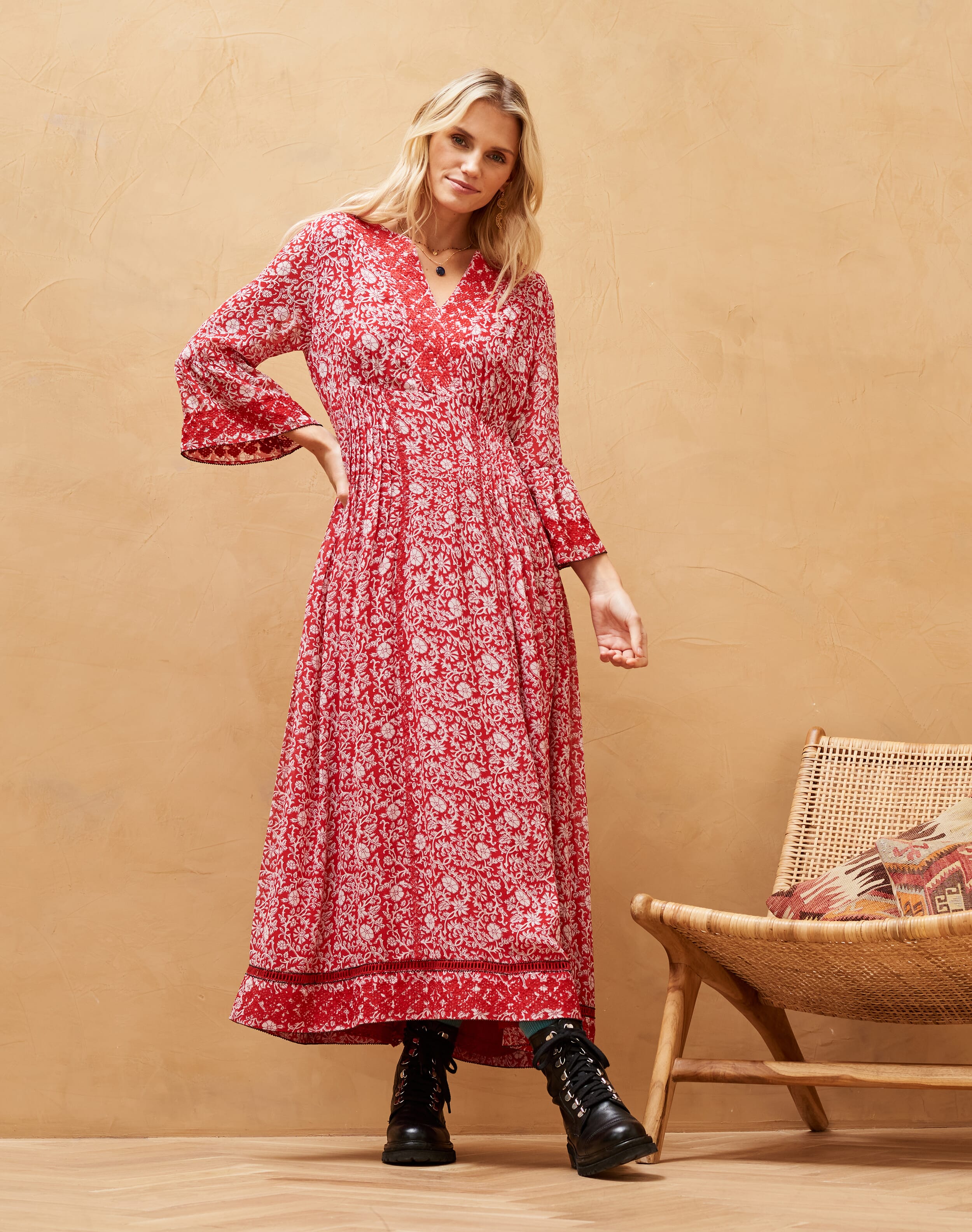 Silk Embroidered Pintuck Dress