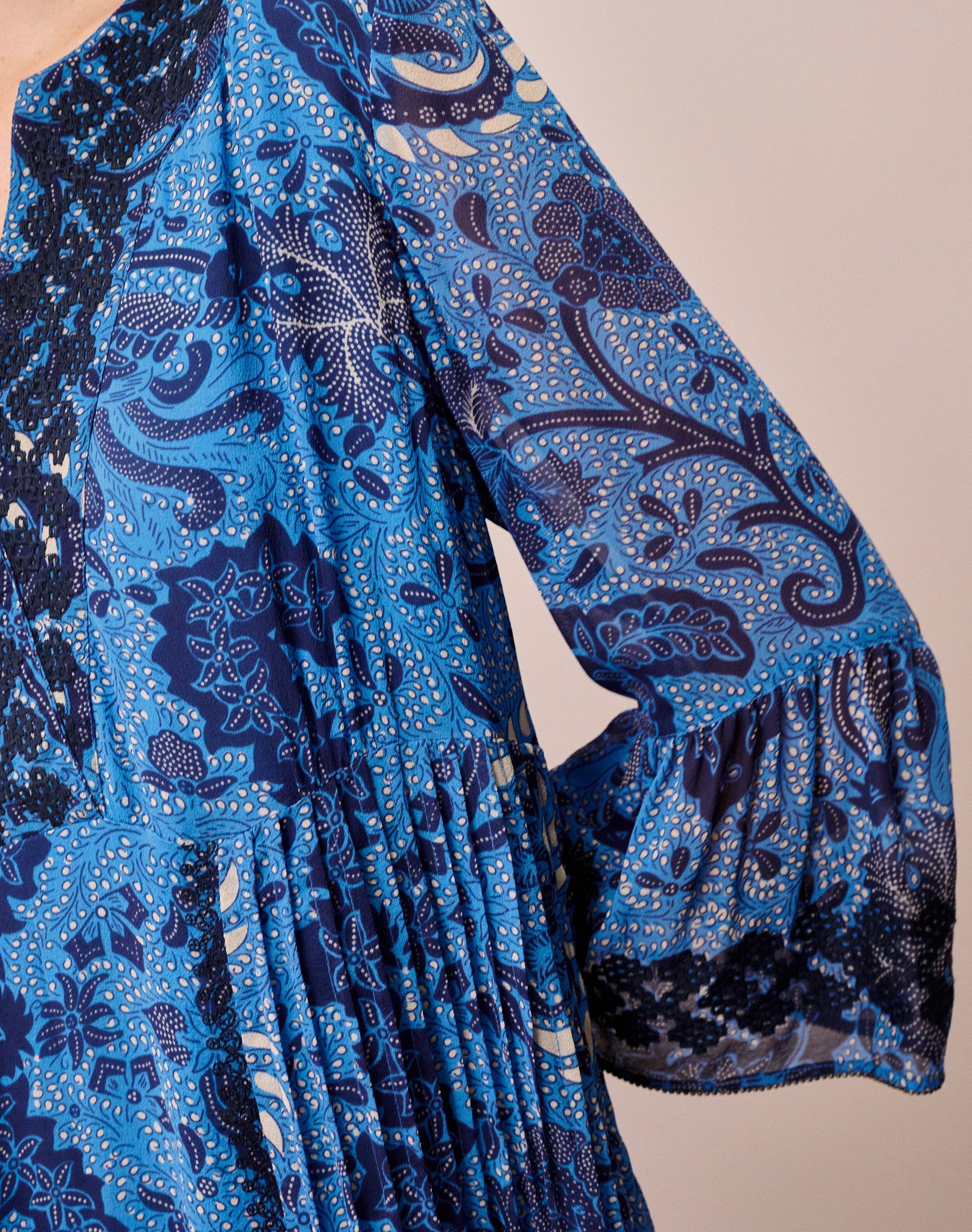 Silk Embroidered Pintuck Dress