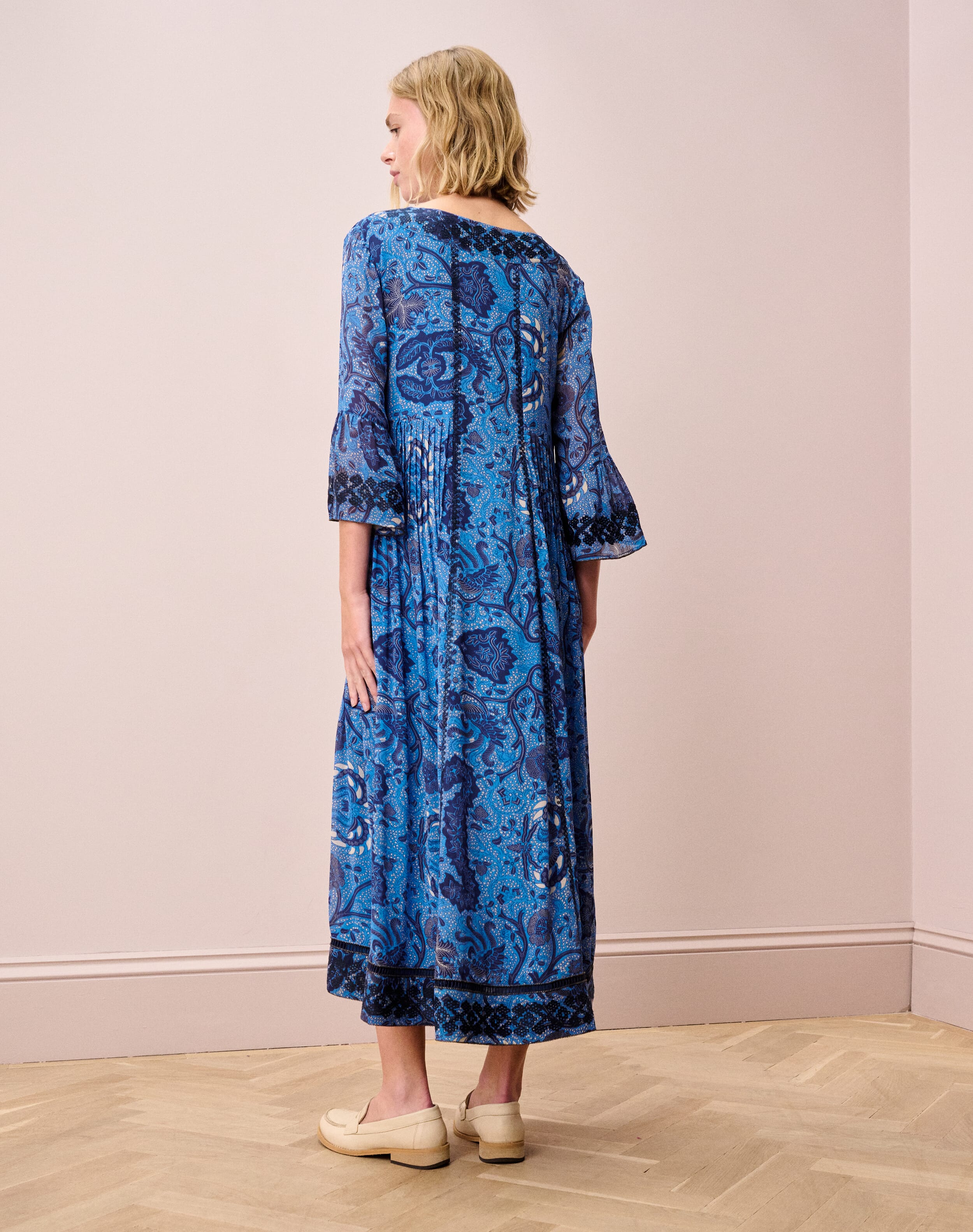 Silk Embroidered Pintuck Dress