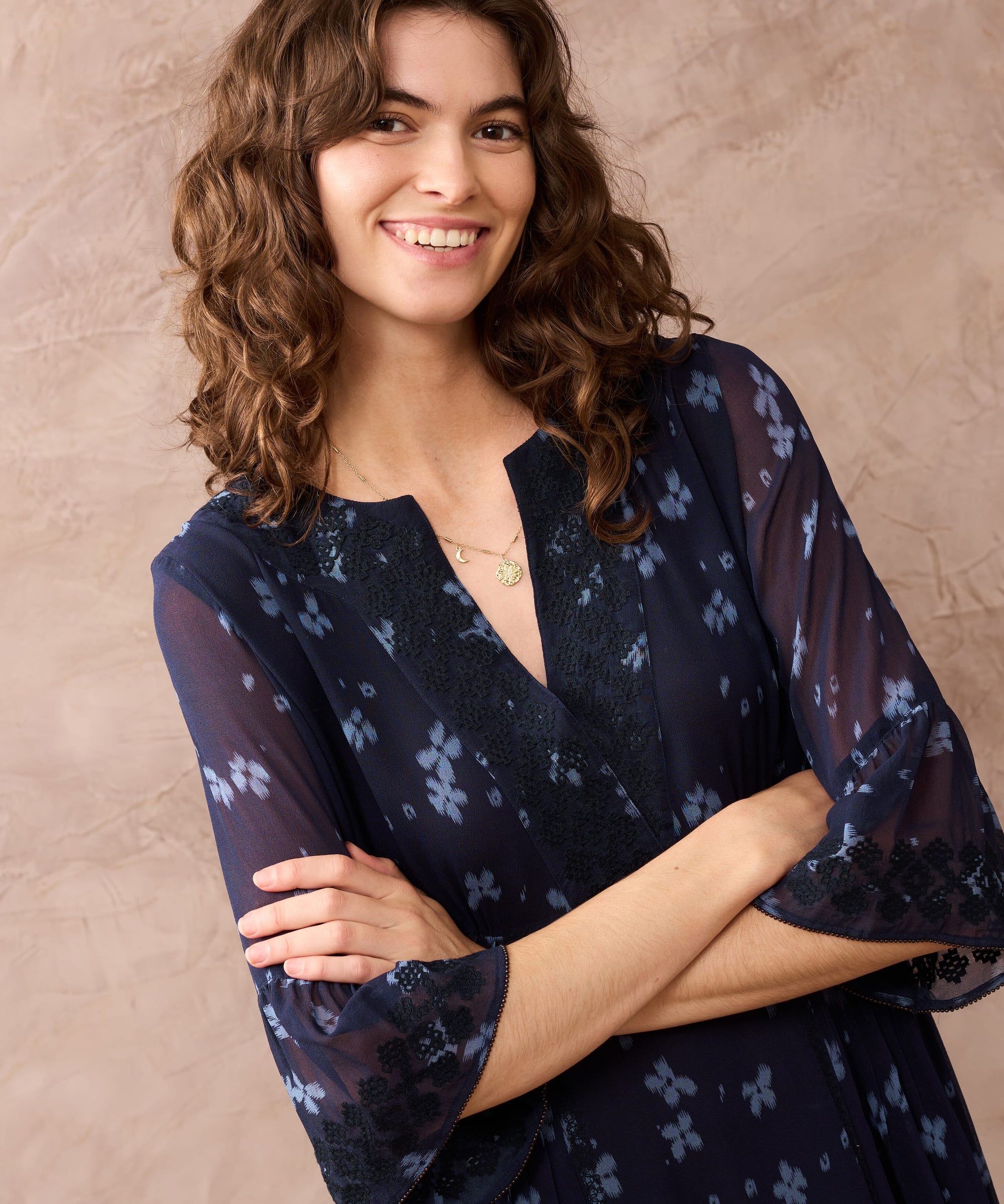 Silk Embroidered Pintuck Dress