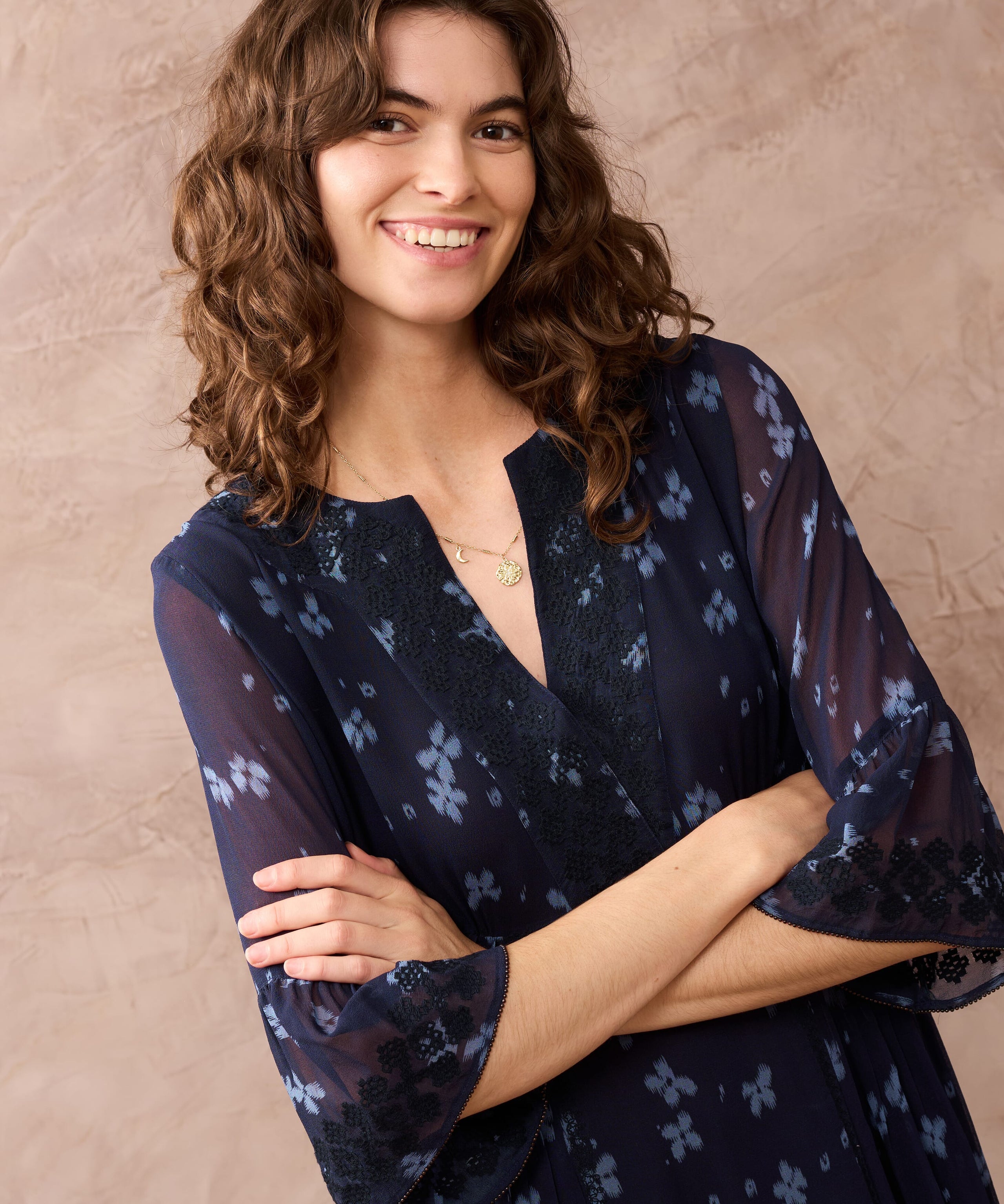 Silk Embroidered Pintuck Dress