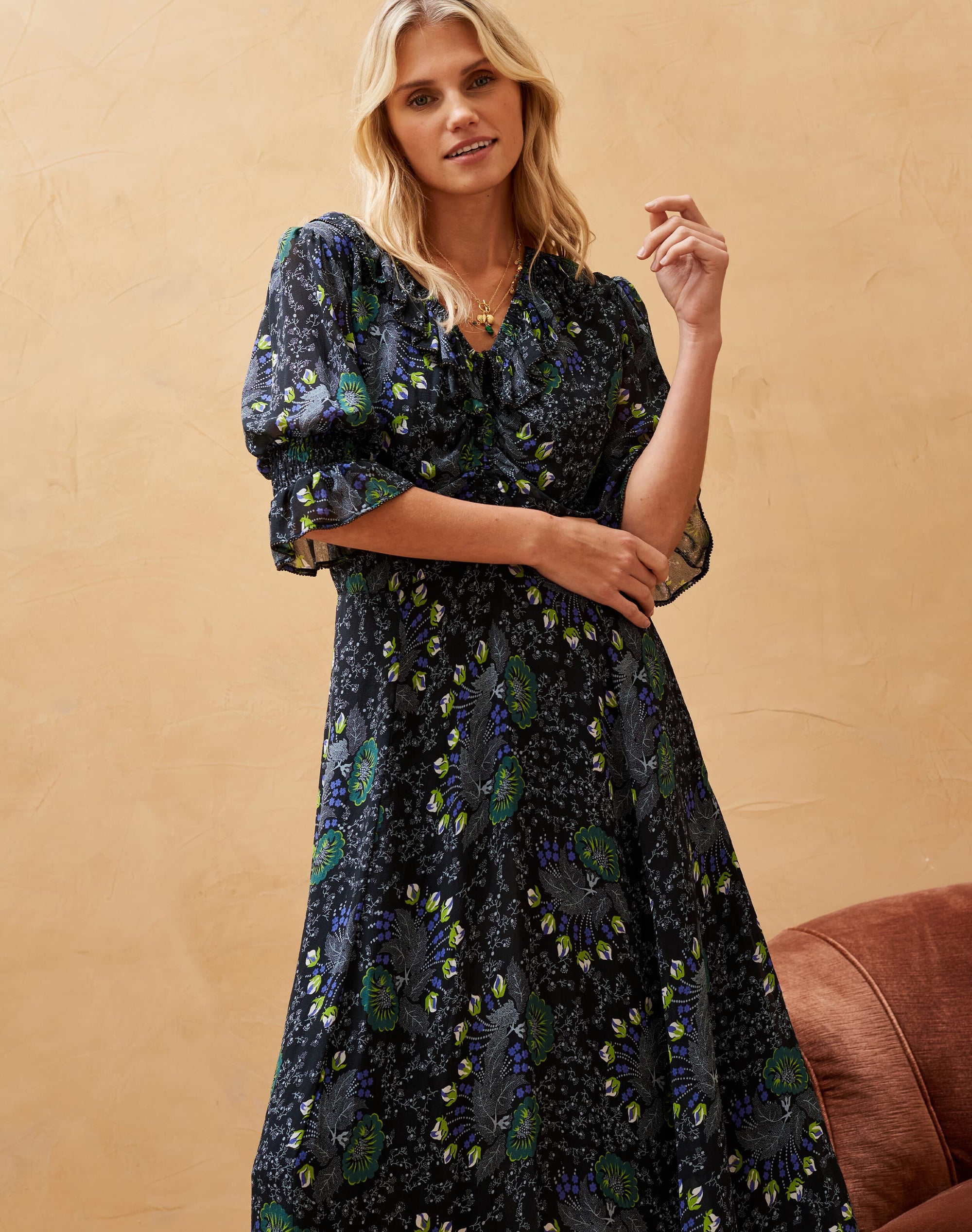 Silk Passion Flower Ruched Dress