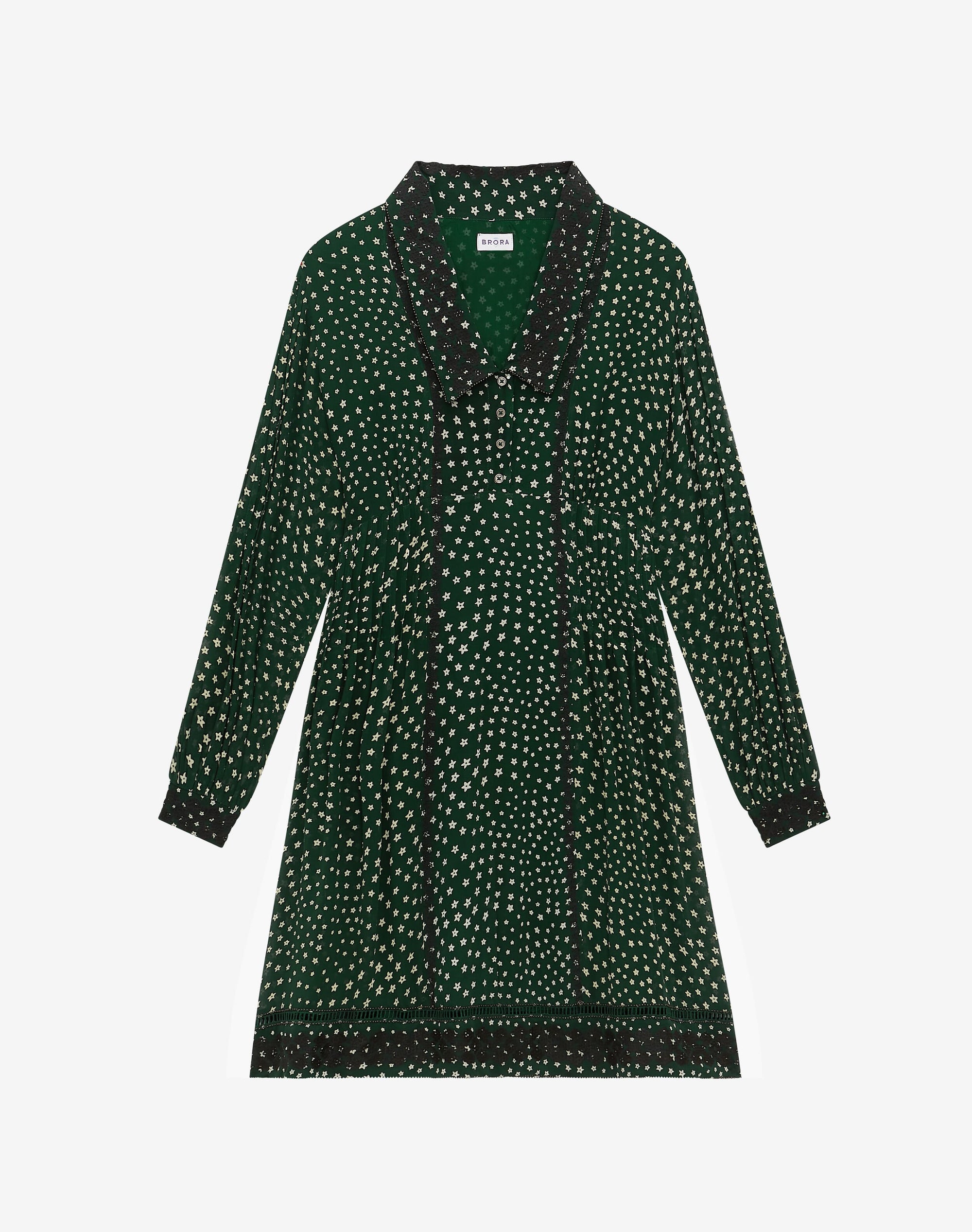 Silk Star Print Embroidered Dress