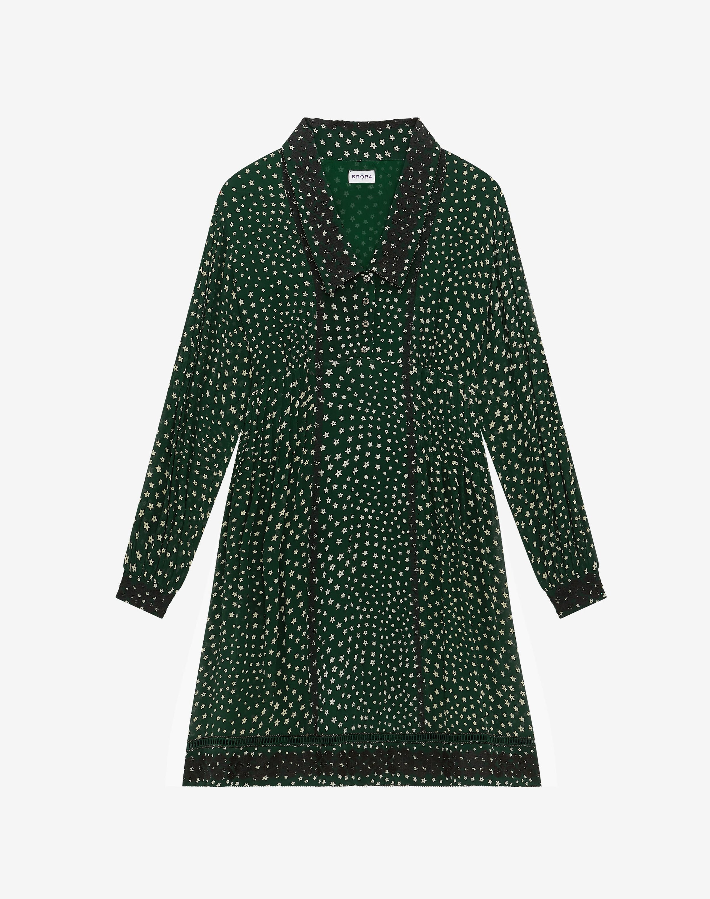 Silk Star Print Embroidered Dress