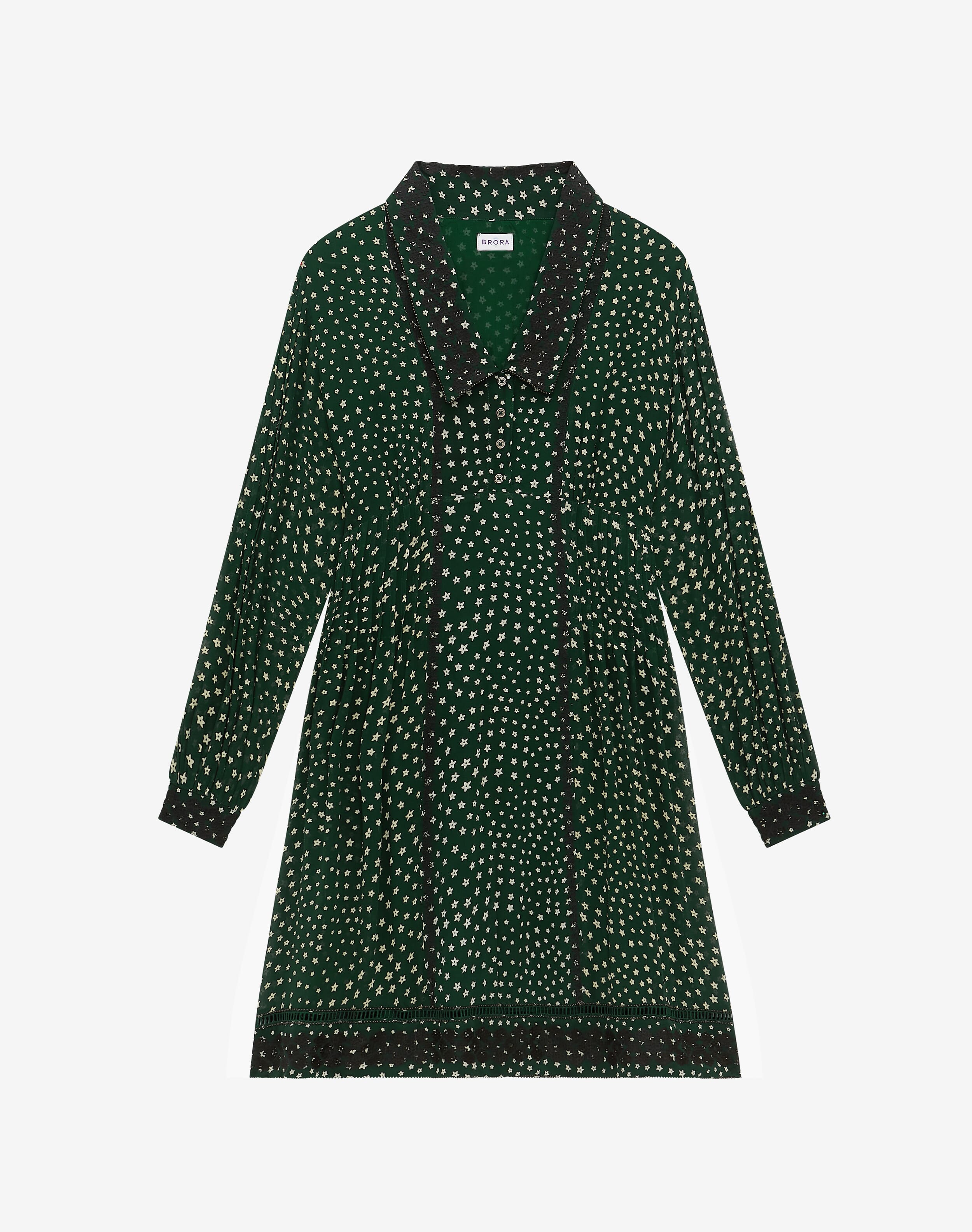 Silk Star Print Embroidered Dress