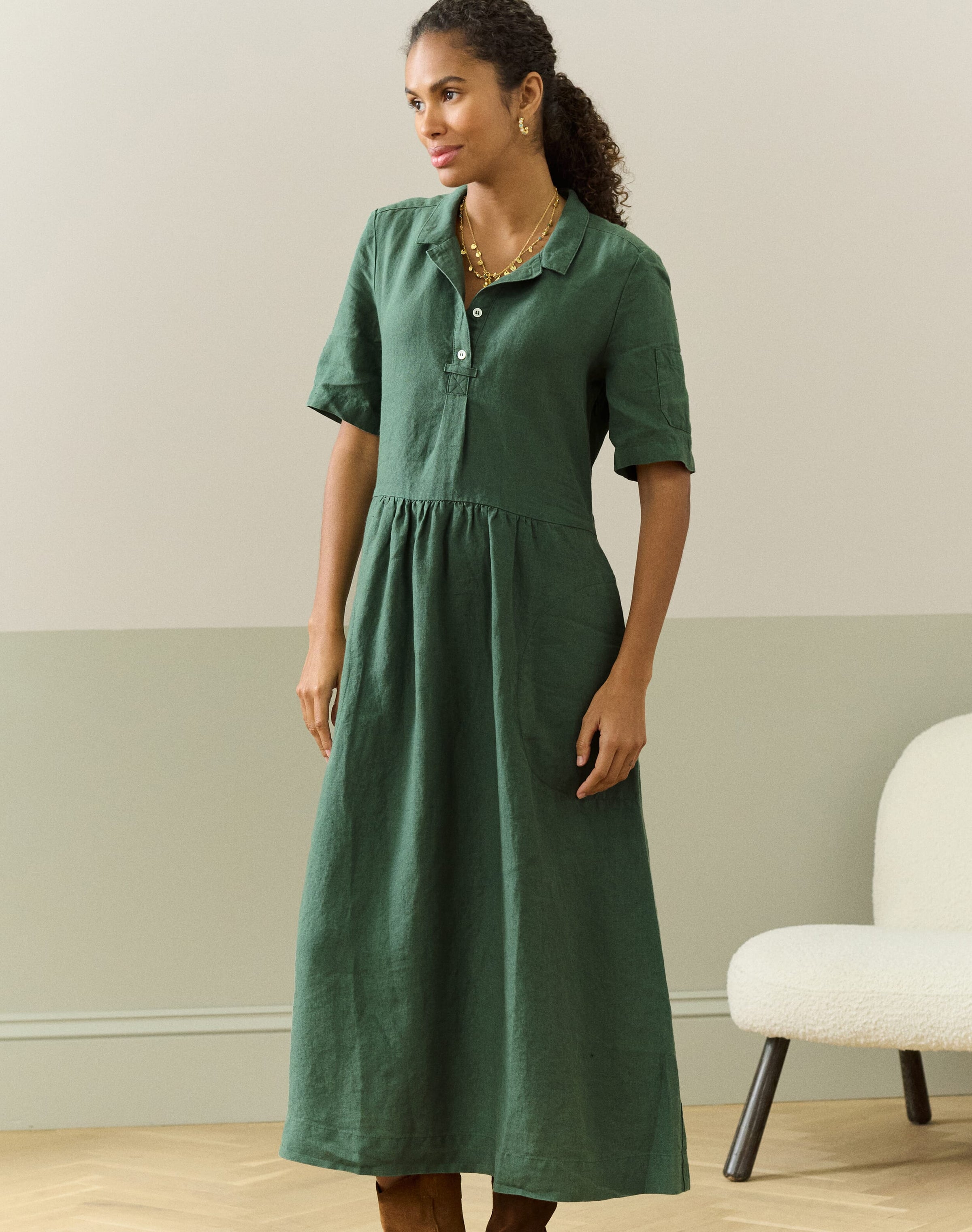 Linen Utility Shirt Dress