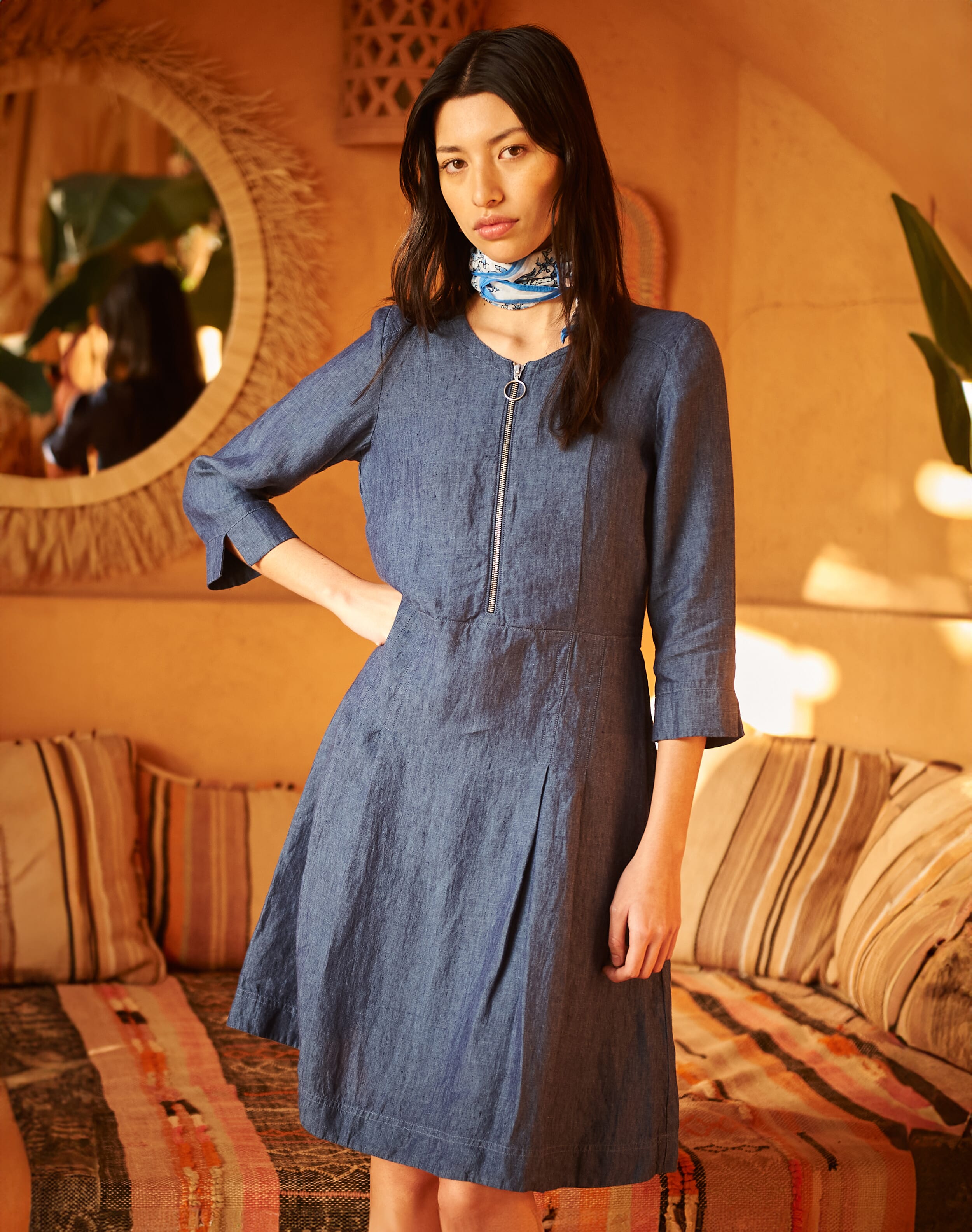 Cross Weave Linen Zip Dress