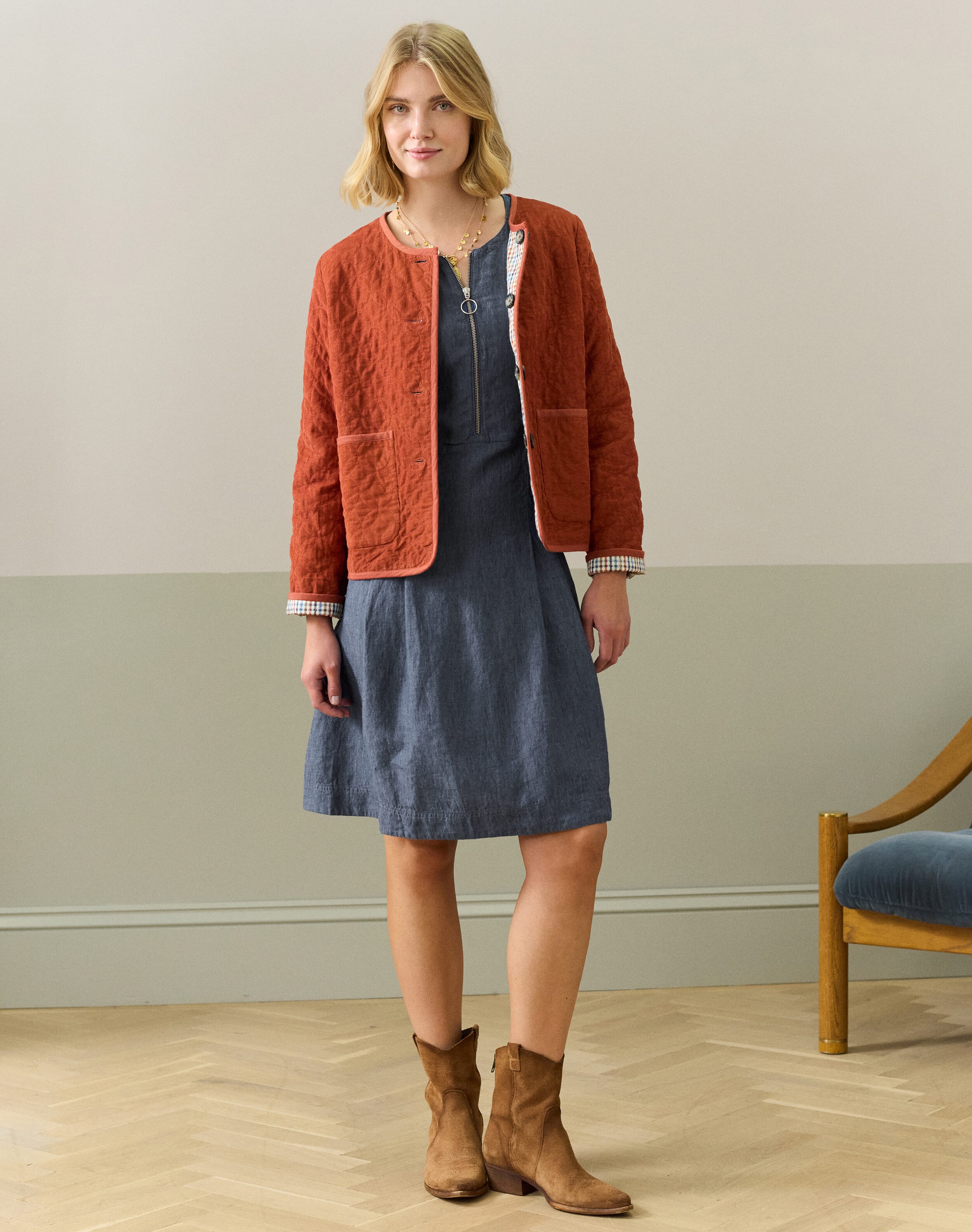 Cross Weave Linen Zip Dress