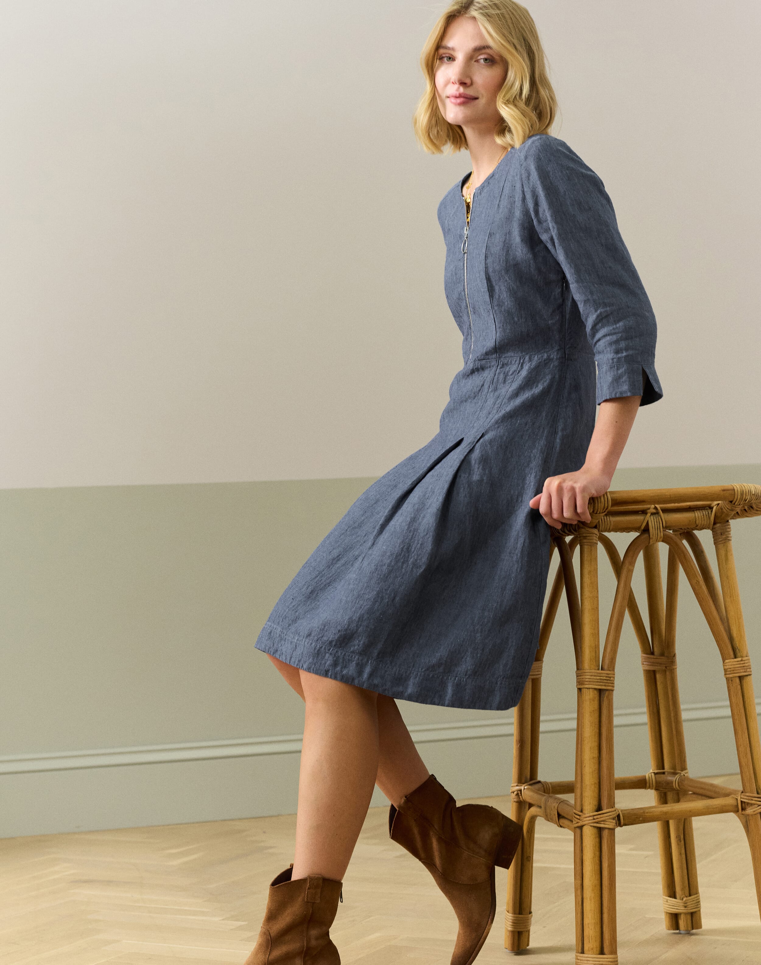 Cross Weave Linen Zip Dress