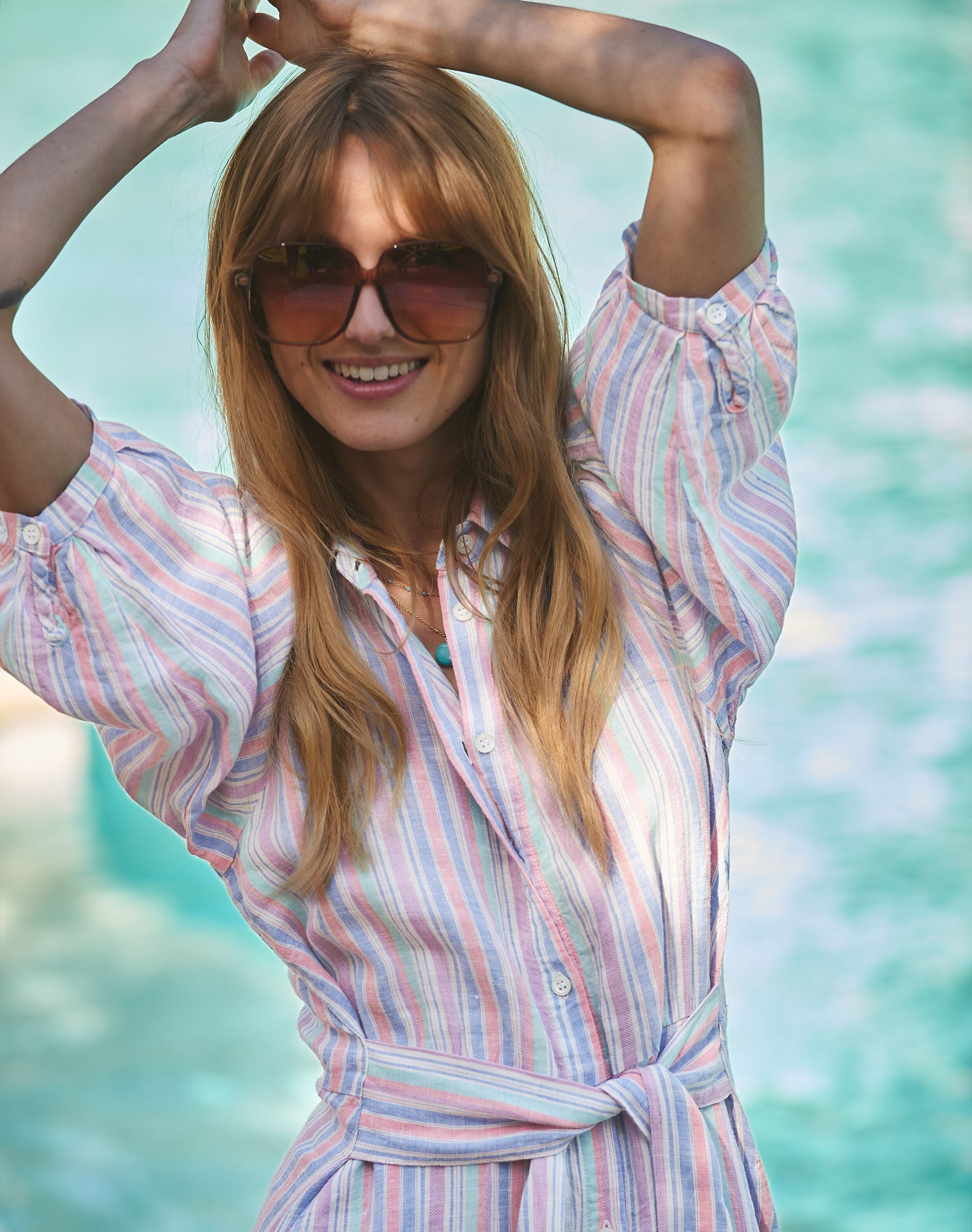 Linen Stripe Shirt Dress