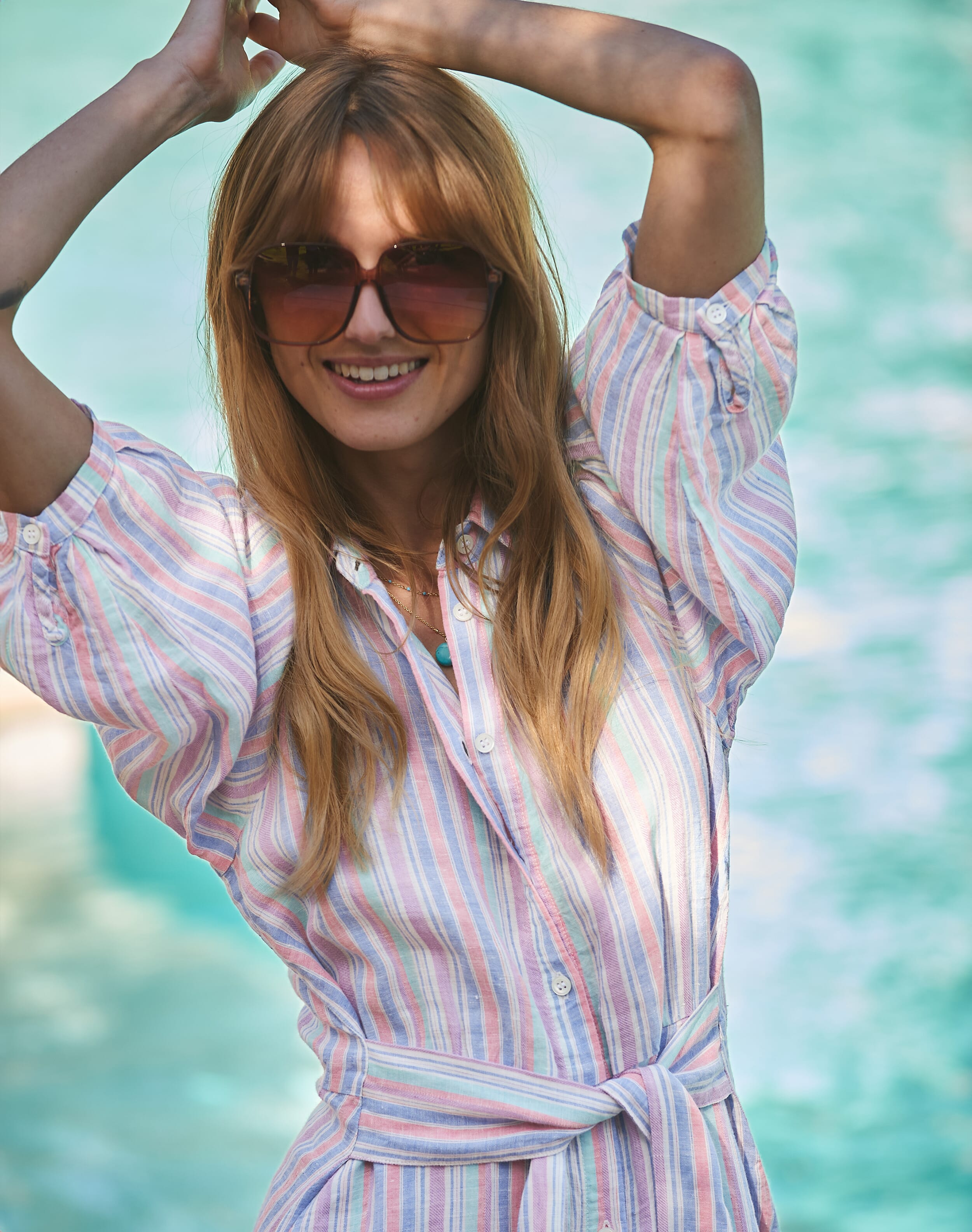 Linen Stripe Shirt Dress