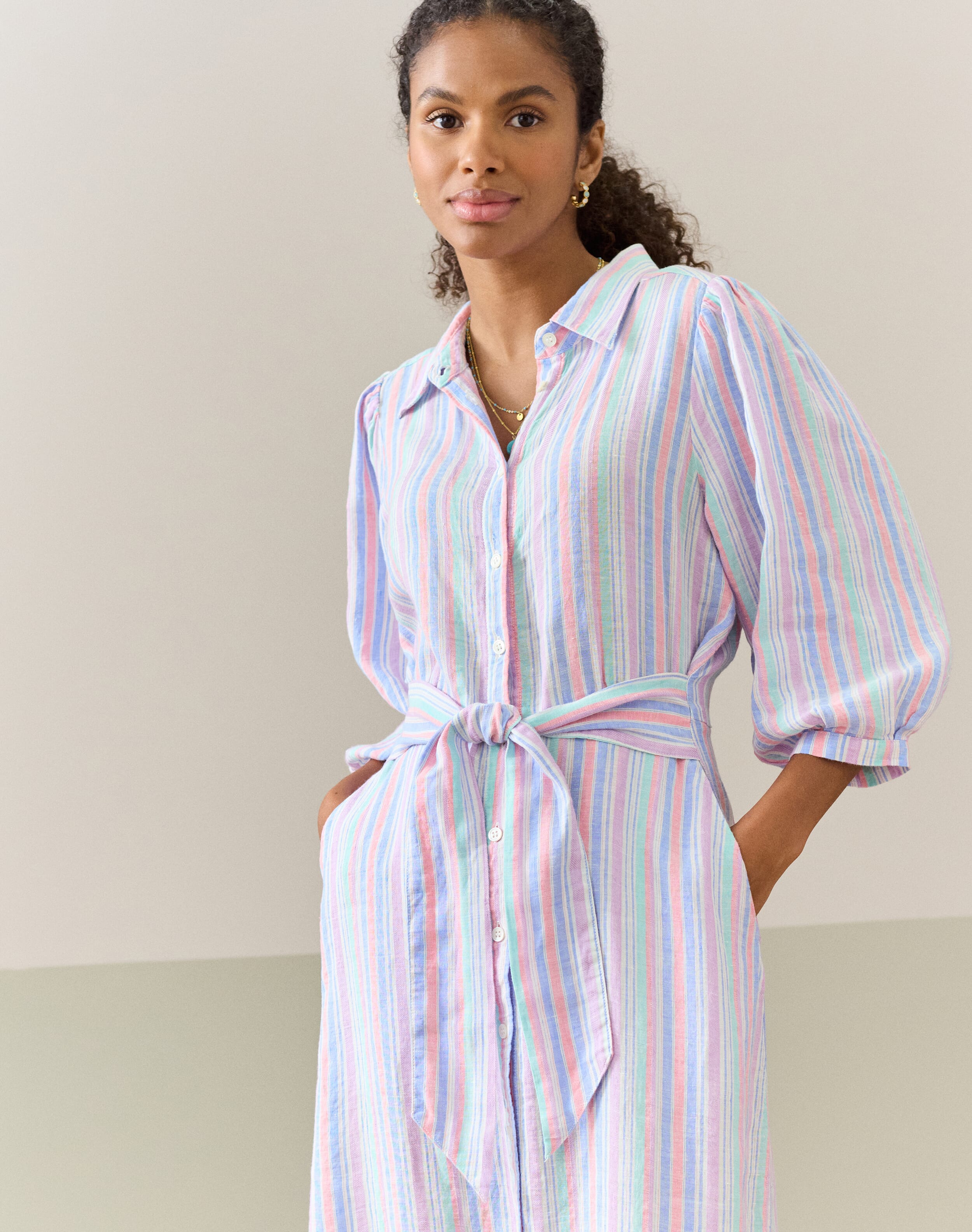 Linen Stripe Shirt Dress