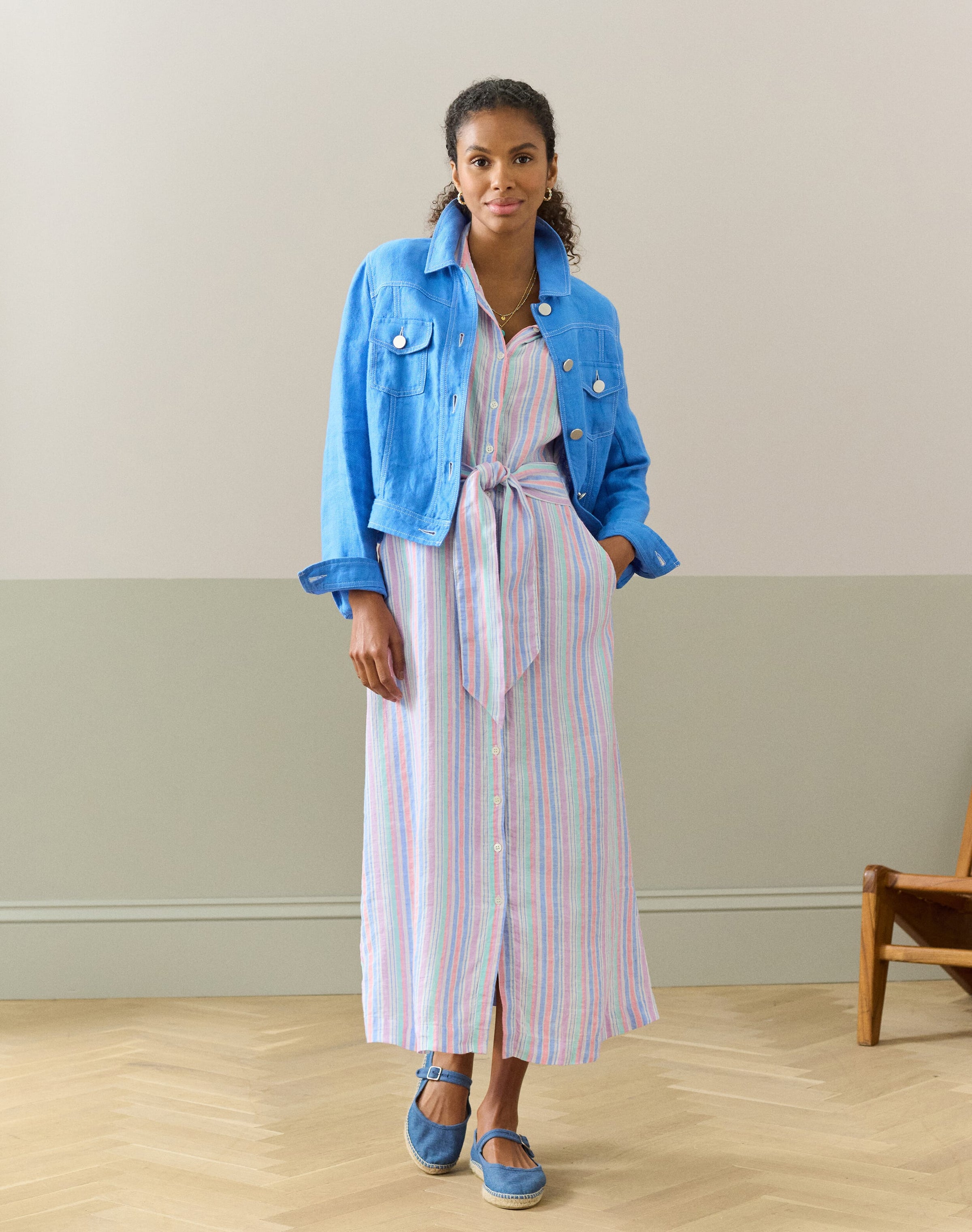 Linen Stripe Shirt Dress