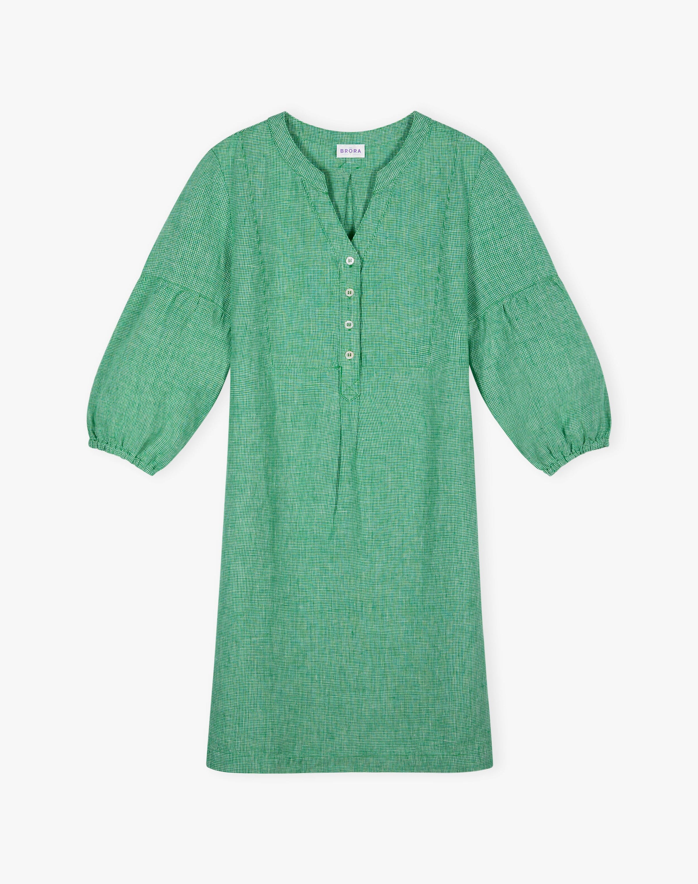 Fine Houndstooth Linen Tunic Dress