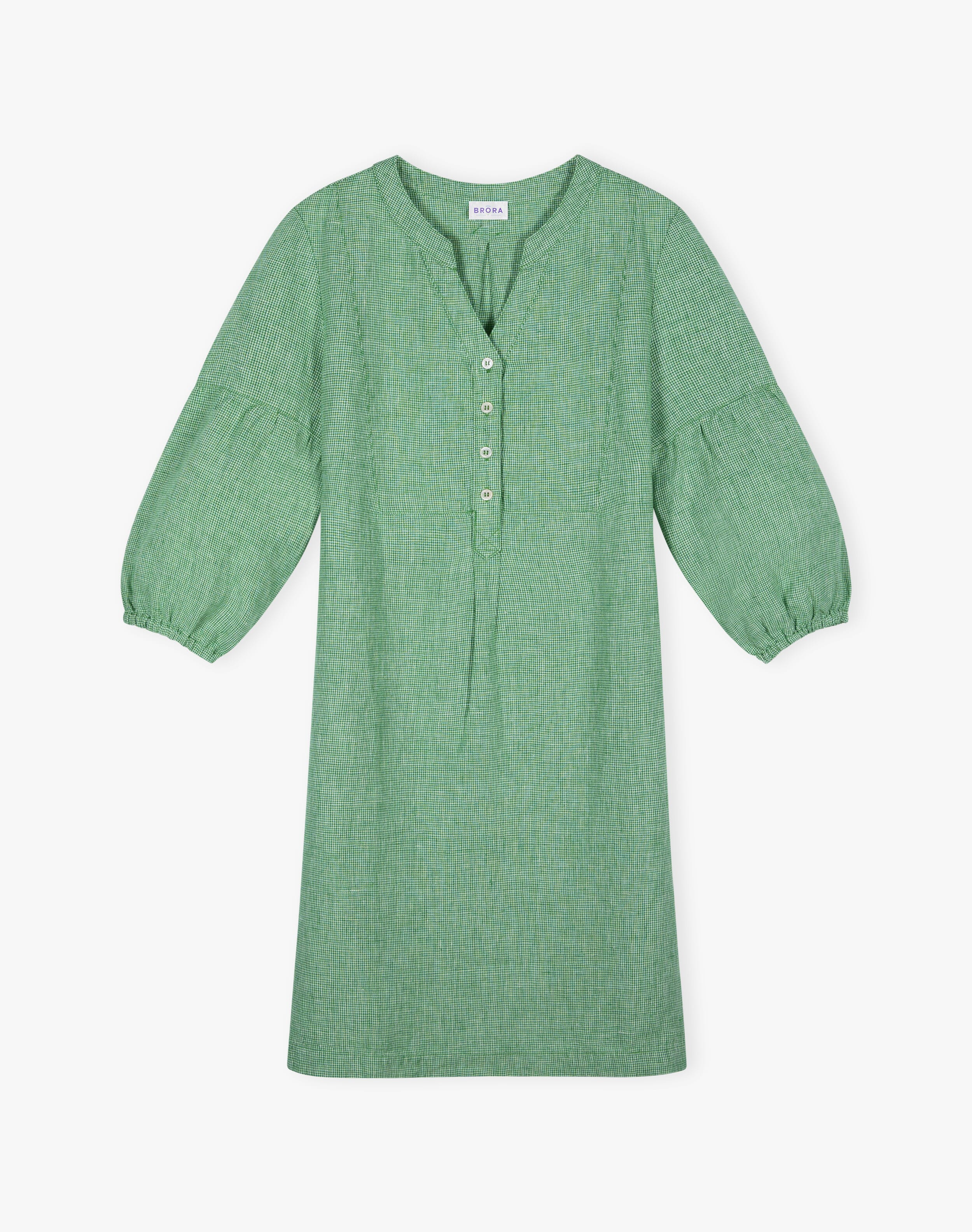 Fine Houndstooth Linen Tunic Dress