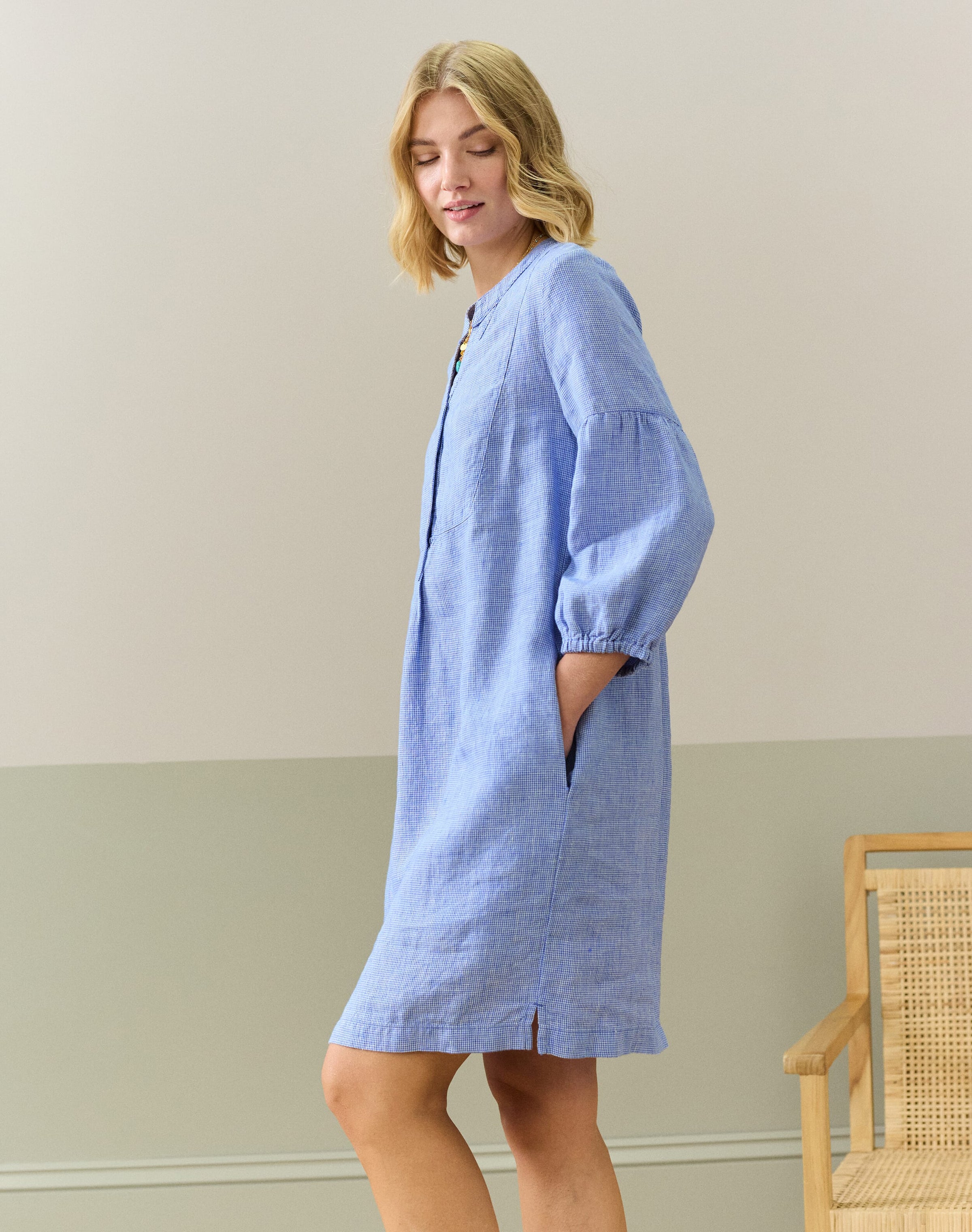 Fine Houndstooth Linen Tunic Dress
