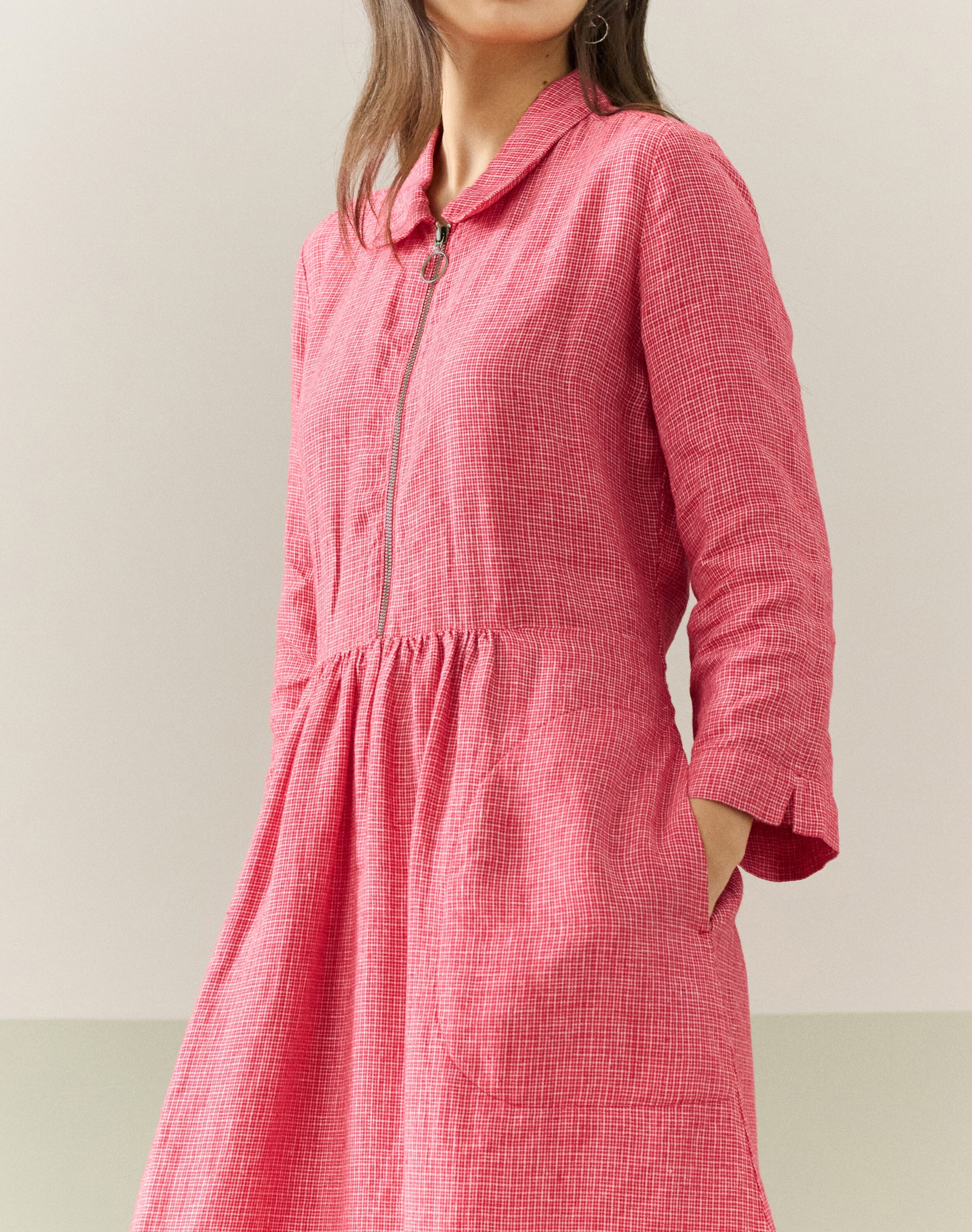 Graphic Check Linen Zip Dress