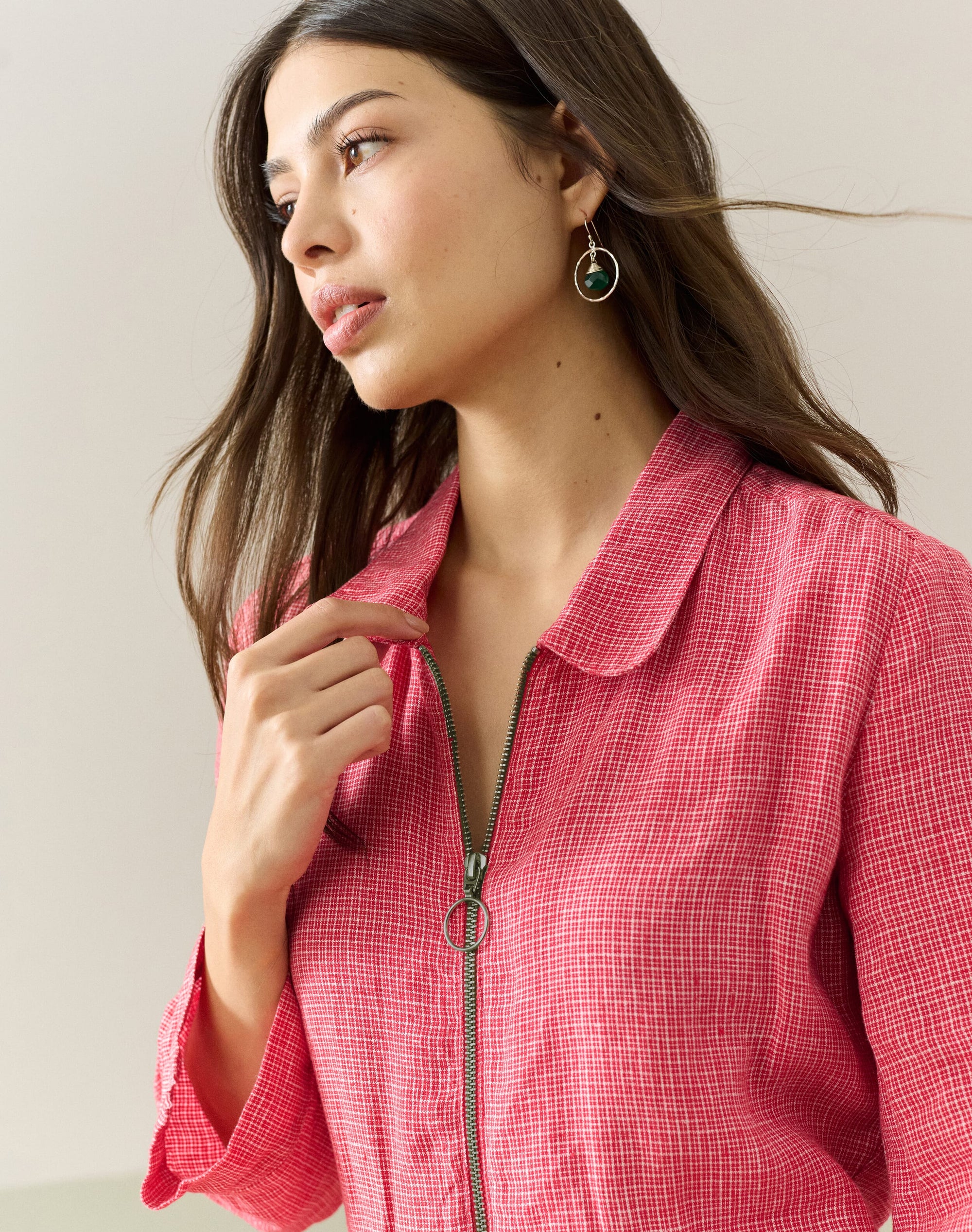 Graphic Check Linen Zip Dress
