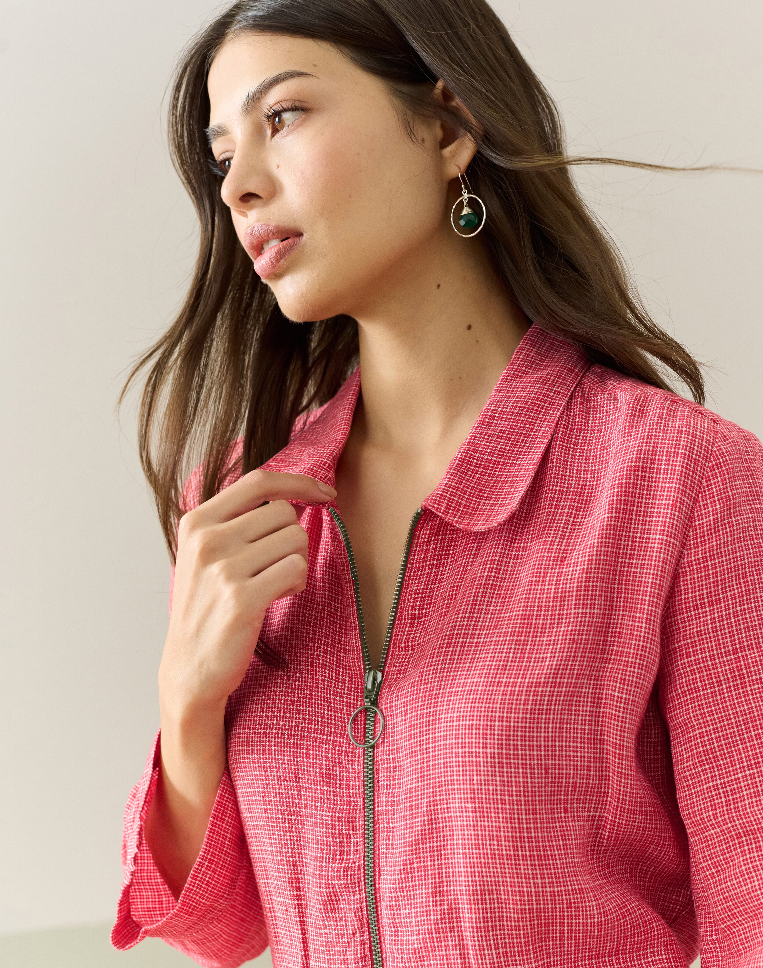 Graphic Check Linen Zip Dress