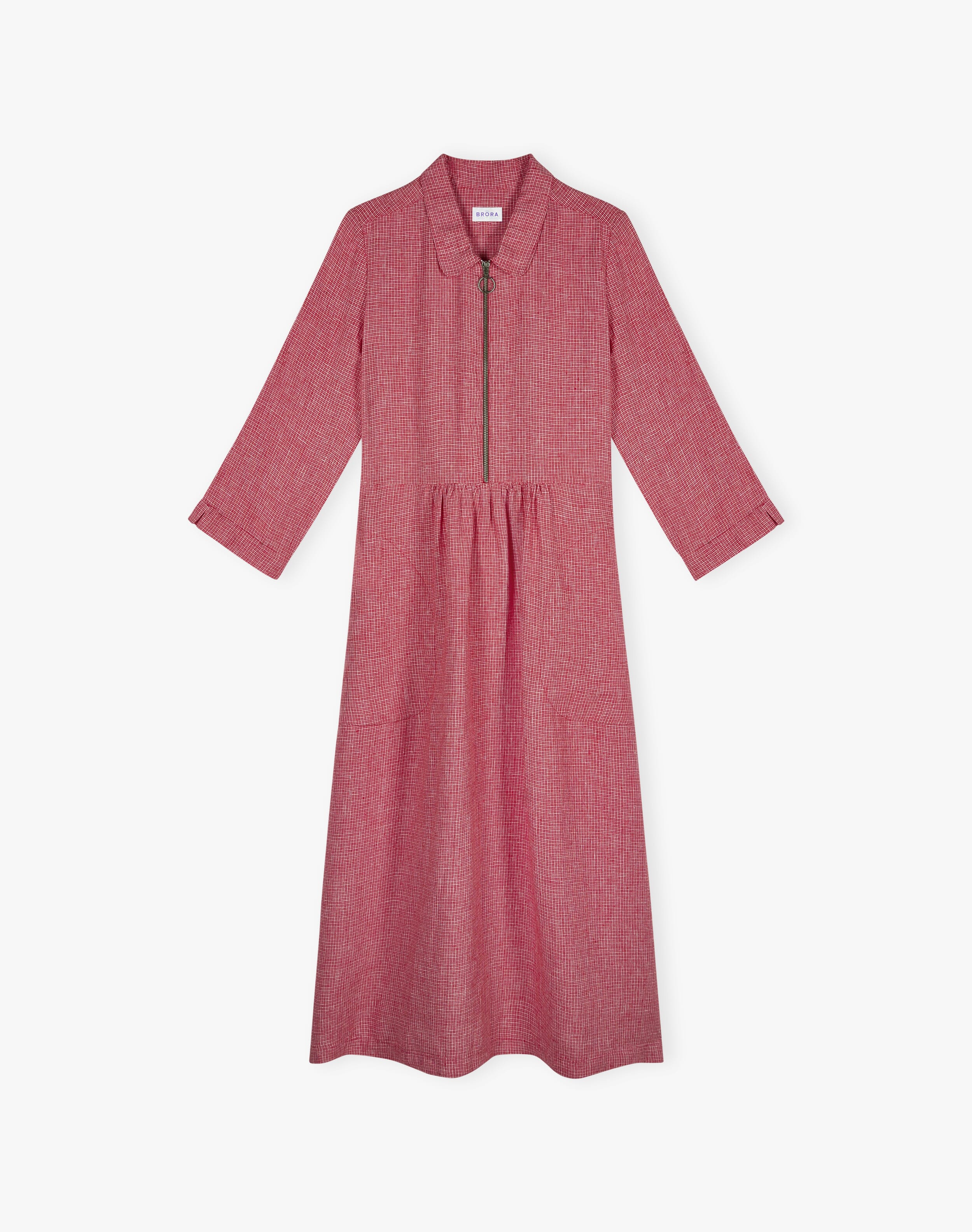Graphic Check Linen Zip Dress