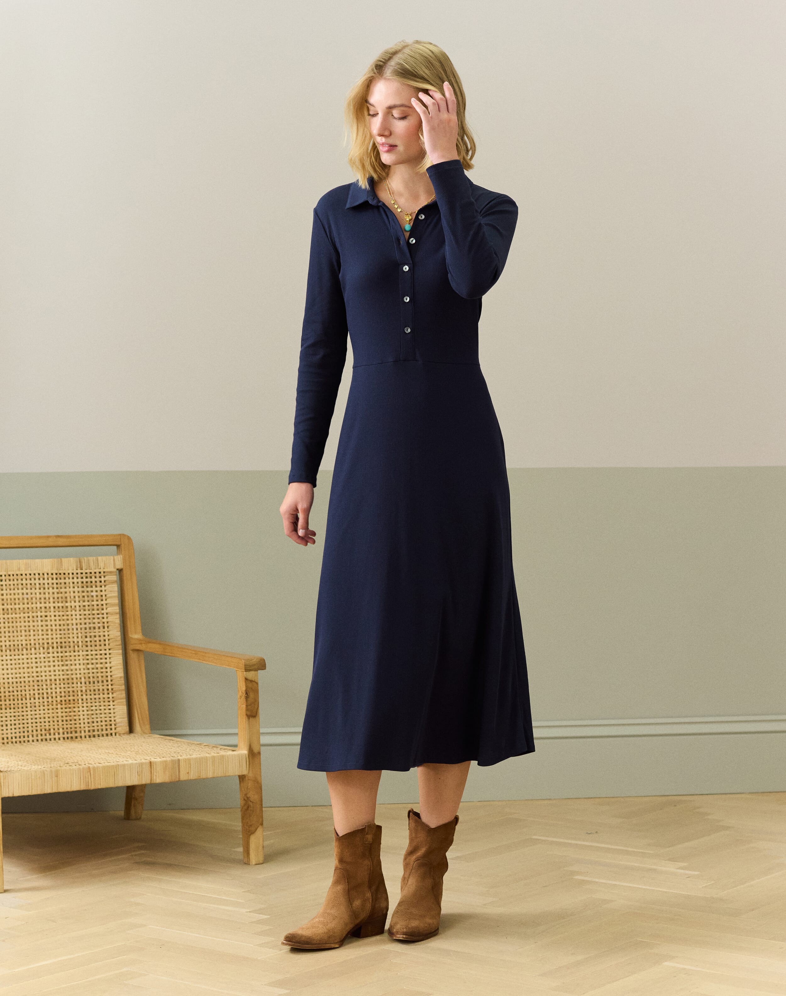 Organic Cotton Ribbed Jersey Shirt Dress