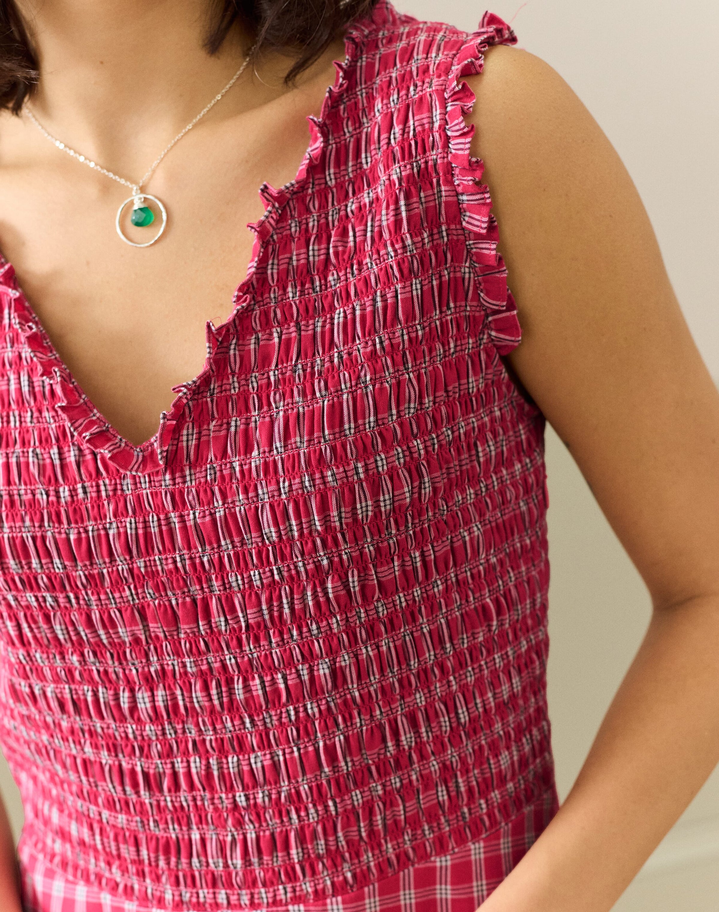 Cotton Check Shirred Sundress