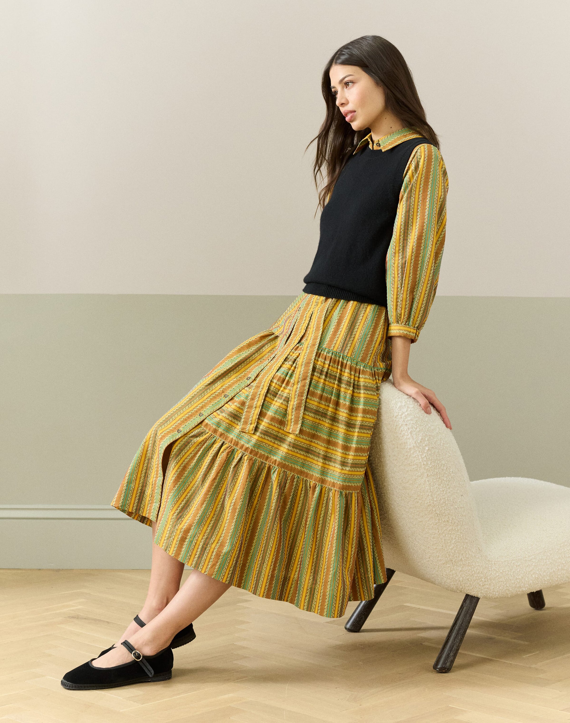Cotton Textured Stripe Shirt Dress