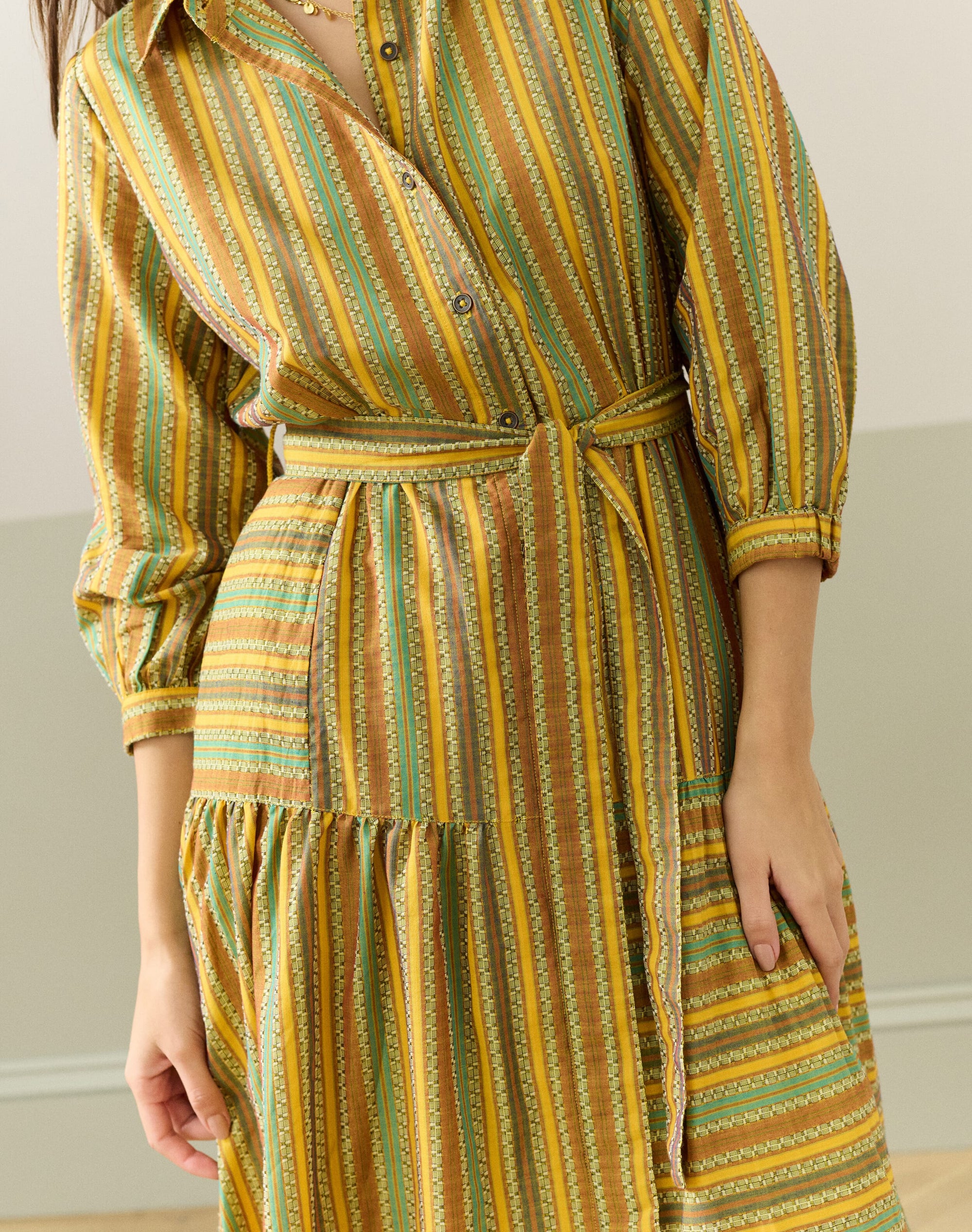 Cotton Textured Stripe Shirt Dress