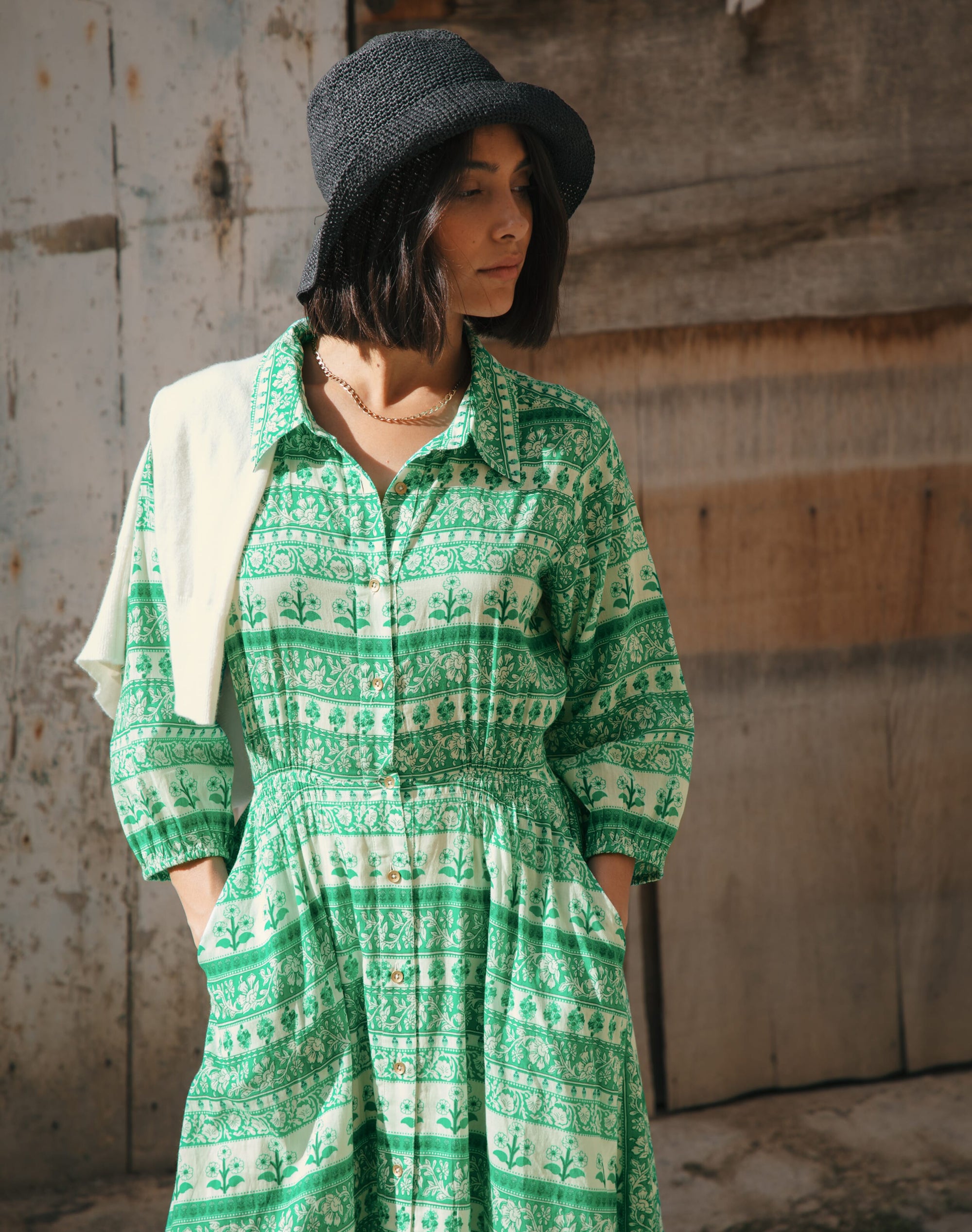 Organic Cotton Folk Stripe Shirt Dress
